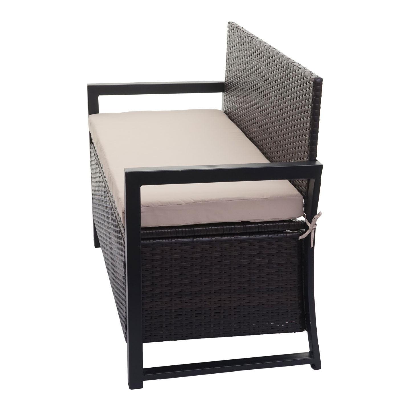 Poly-rattan 2-zitsbank MCW-F39, tuinbank kistbank, opbergvak zitkussens ~ bruin, kussens beige