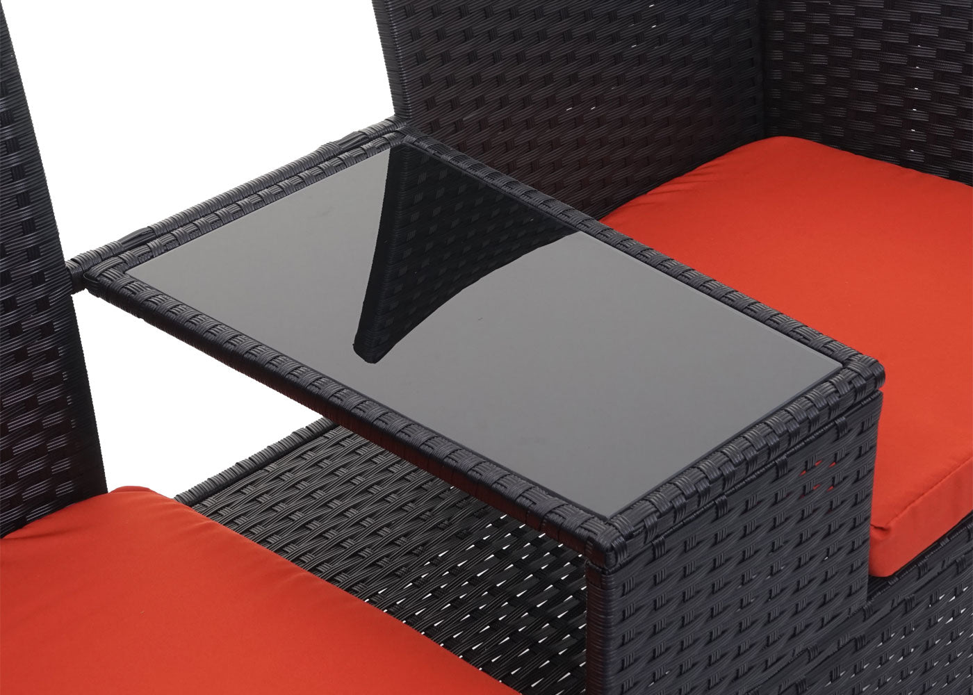 Poly-rattan bank met tafel MCW-E24, tuinbank zitgroep tuinbank, 132cm ~ zwart, terracotta kussens