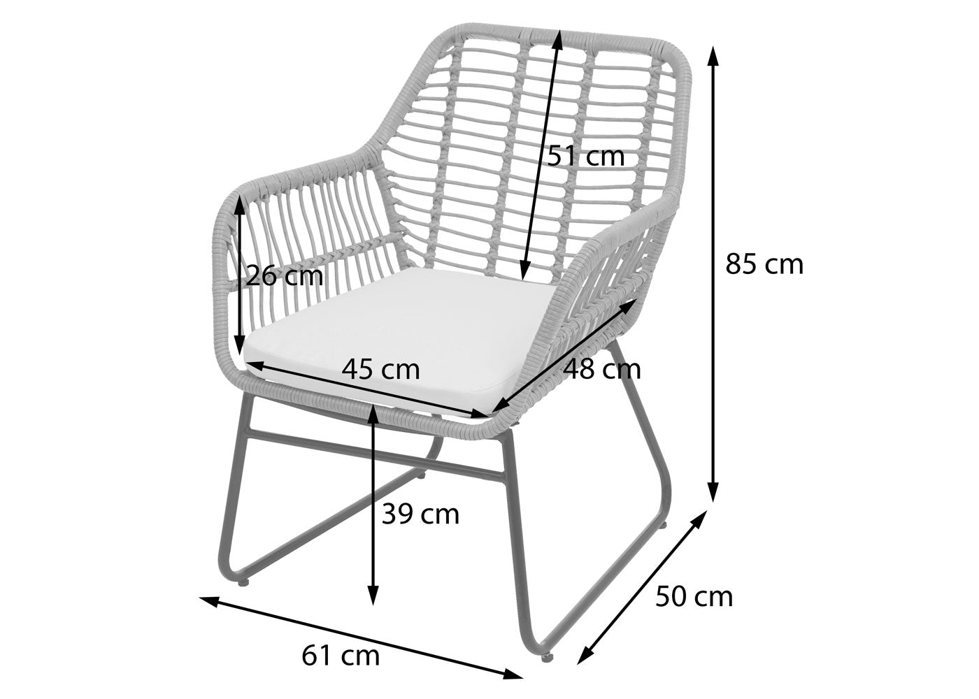 Polyrattan set MCW-G17a, tuinbankstel zitgroep stoel, touw ~ antraciet, bekleding antraciet zonder sierkussens