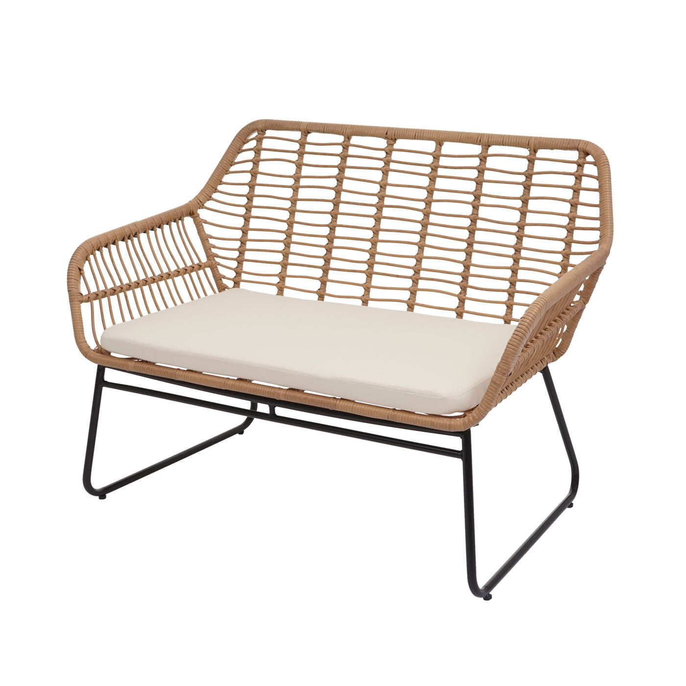 Polyrattan set MCW-G17a, tuinbankstel zitgroep stoel, touw ~ natuurlijke kleur, bekleding crème zonder sierkussens