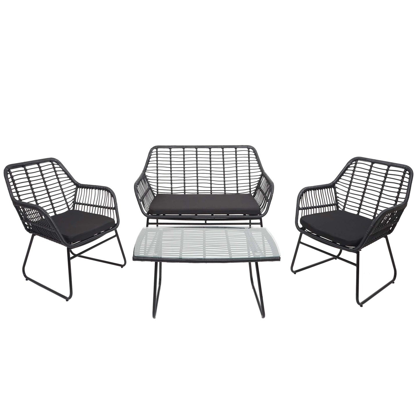 Polyrattan set MCW-G17a, tuinbankstel zitgroep stoel, touw ~ antraciet, bekleding antraciet zonder sierkussens