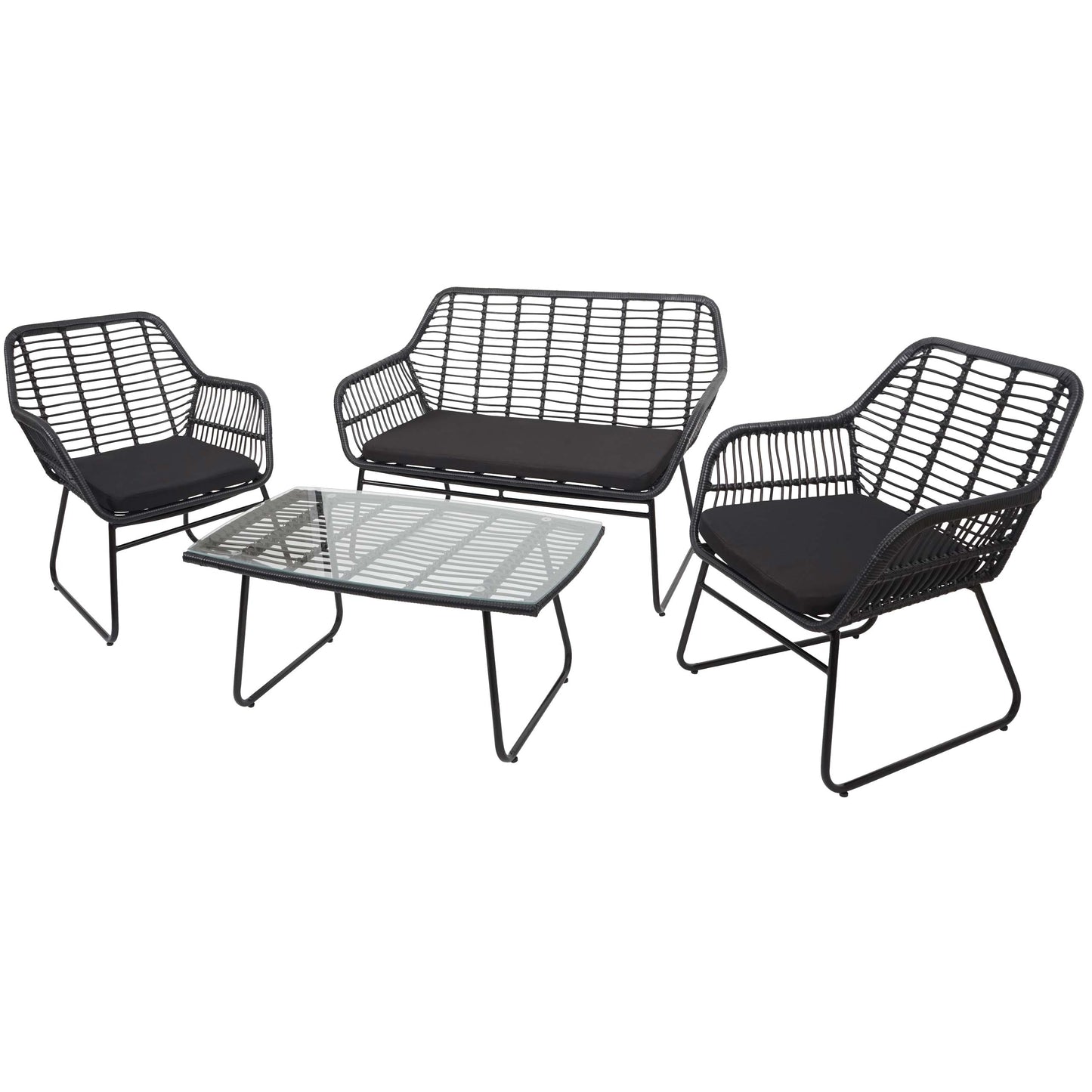 Polyrattan set MCW-G17a, tuinbankstel zitgroep stoel, touw ~ antraciet, bekleding antraciet zonder sierkussens