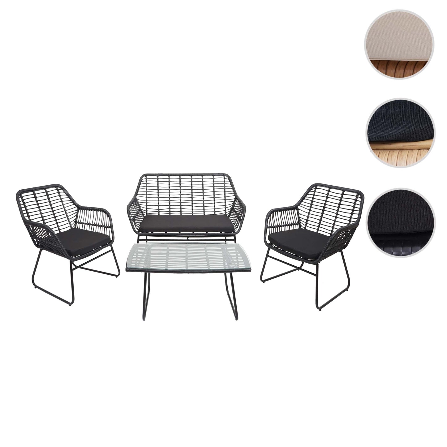 Polyrattan set MCW-G17a, tuinbankstel zitgroep stoel, touw ~ antraciet, bekleding antraciet zonder sierkussens