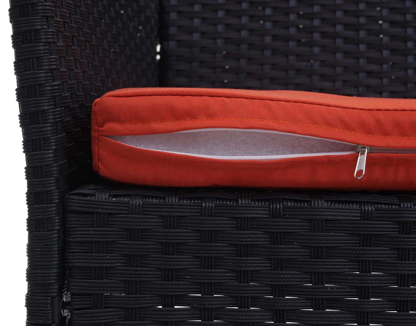 Poly-rattan tuinbank Halden, zitbank ~ zwart, terracotta kussens