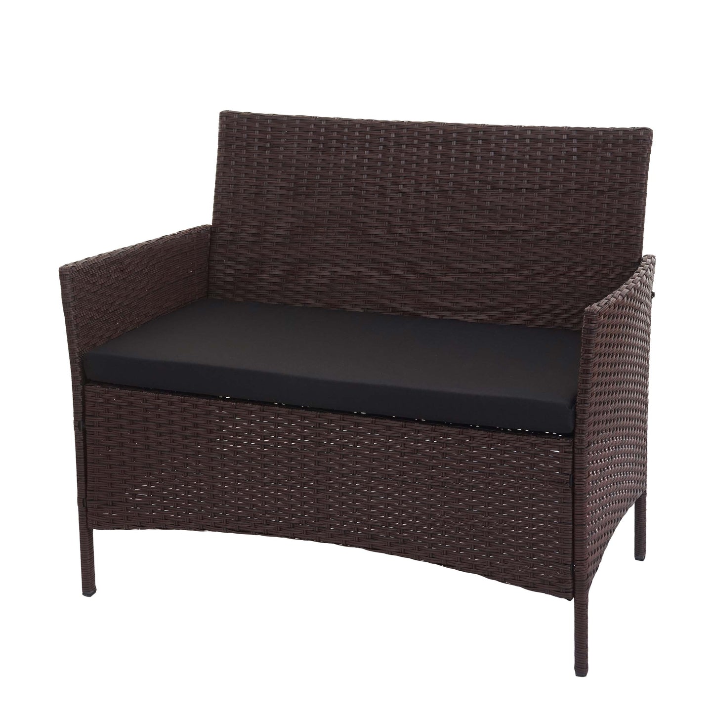 Poly-rattan tuinbank Halden, zitting ~ bruin-gemarmerd, kussens zwart