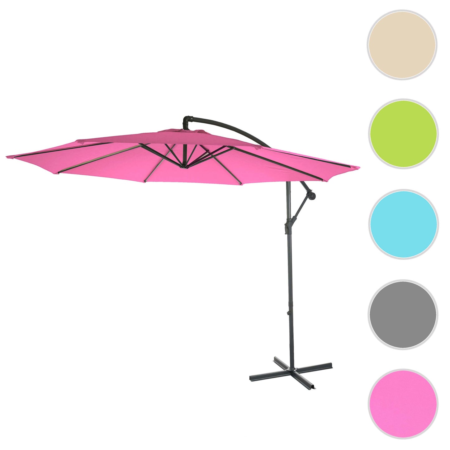 Acerra zweefparasol, parasol zonwering, Ø 3m kantelbaar, polyester/staal 11kg ~ roze zonder voet