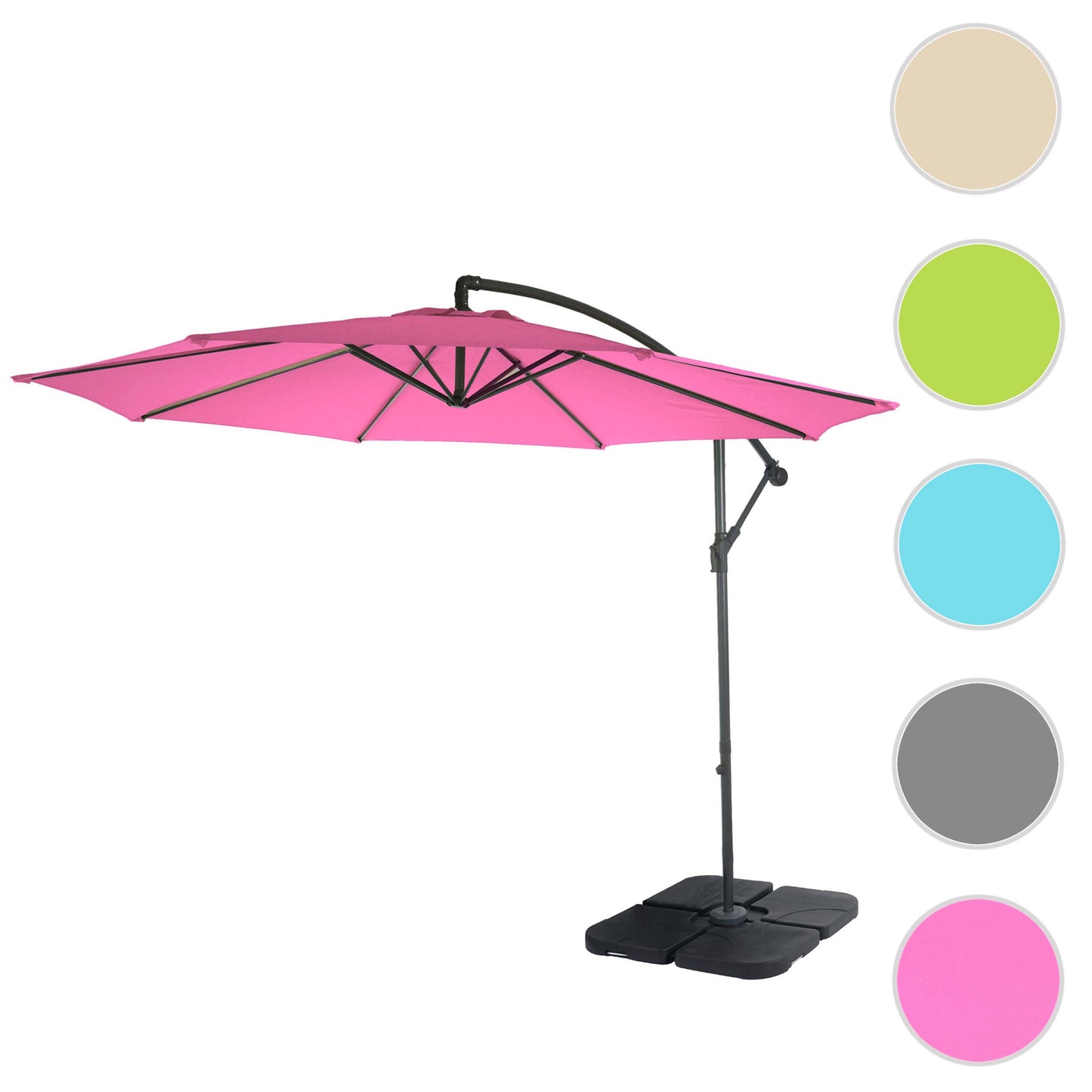 Acerra zweefparasol, parasol, Ø 3m kantelbaar, polyester/staal 11kg ~ roze met voet