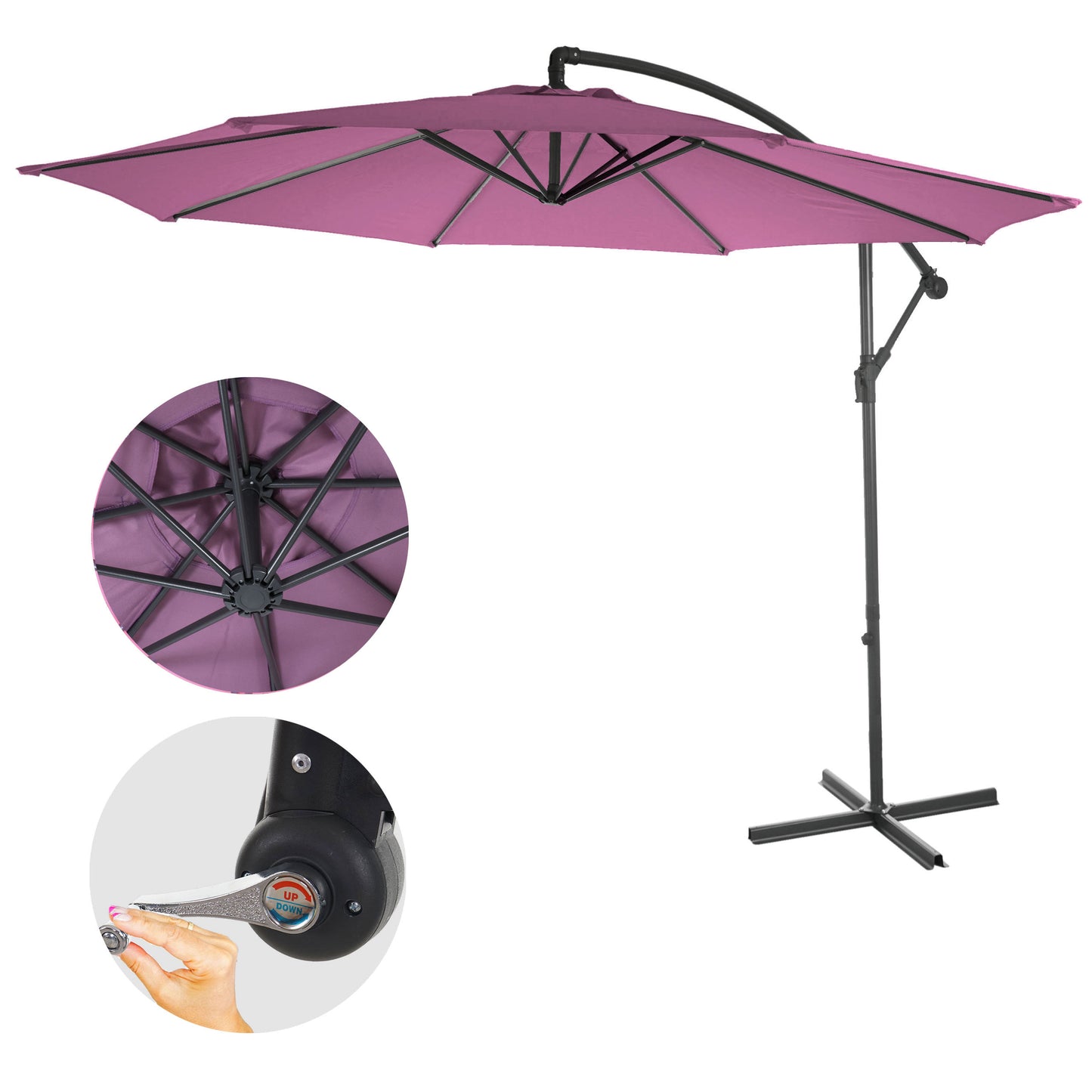 Acerra zweefparasol, parasol, Ø 3m kantelbaar, polyester/staal 11kg ~ lavendel-rood zonder voet