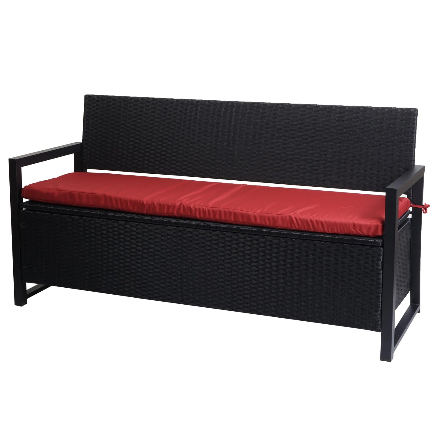 Poly-rattan 3-zitsbank MCW-F39, tuinbank kistbank, opbergvak zitkussens ~ antraciet, bordeaux kussens