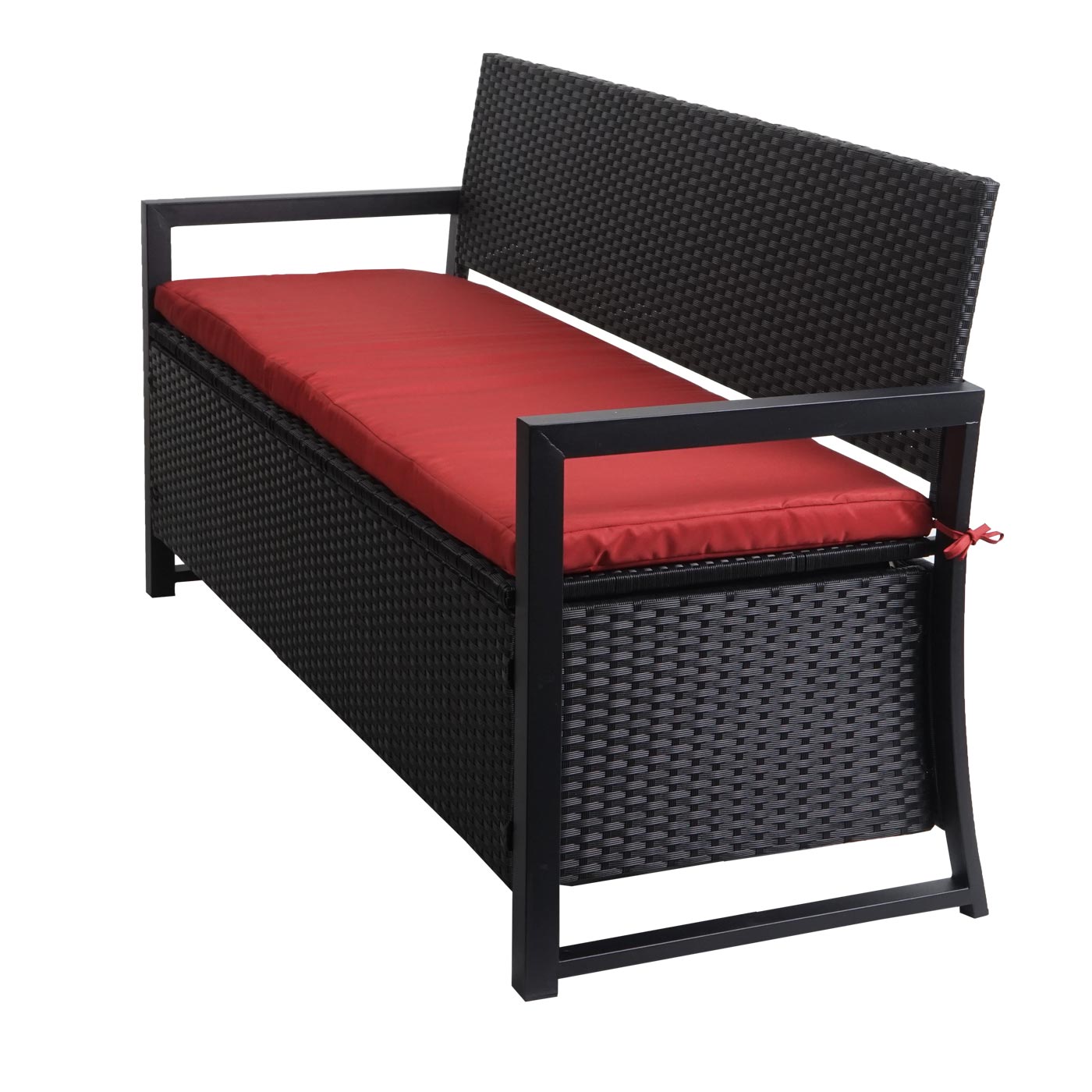 Poly-rattan 3-zitsbank MCW-F39, tuinbank kistbank, opbergvak zitkussens ~ antraciet, bordeaux kussens