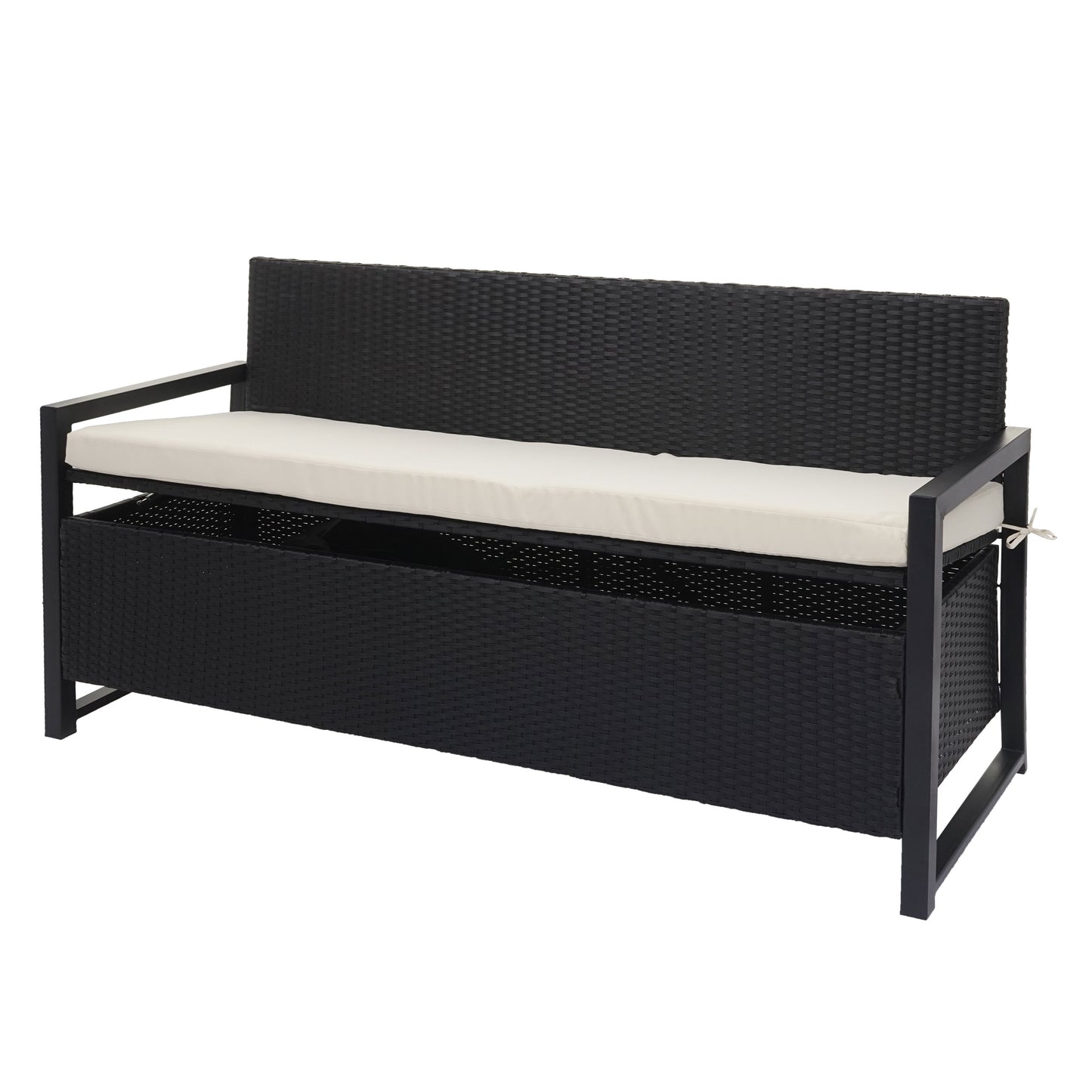 Poly-rattan 3-zitsbank MCW-F39, tuinbank kistbank, opbergvak zitkussens ~ antraciet, kussens crème