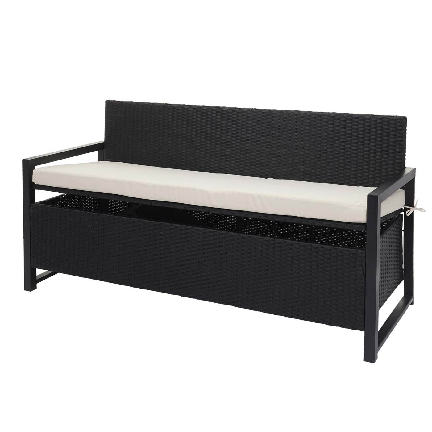 Poly-rattan 3-zitsbank MCW-F39, tuinbank kistbank, opbergvak zitkussens ~ antraciet, kussens crème