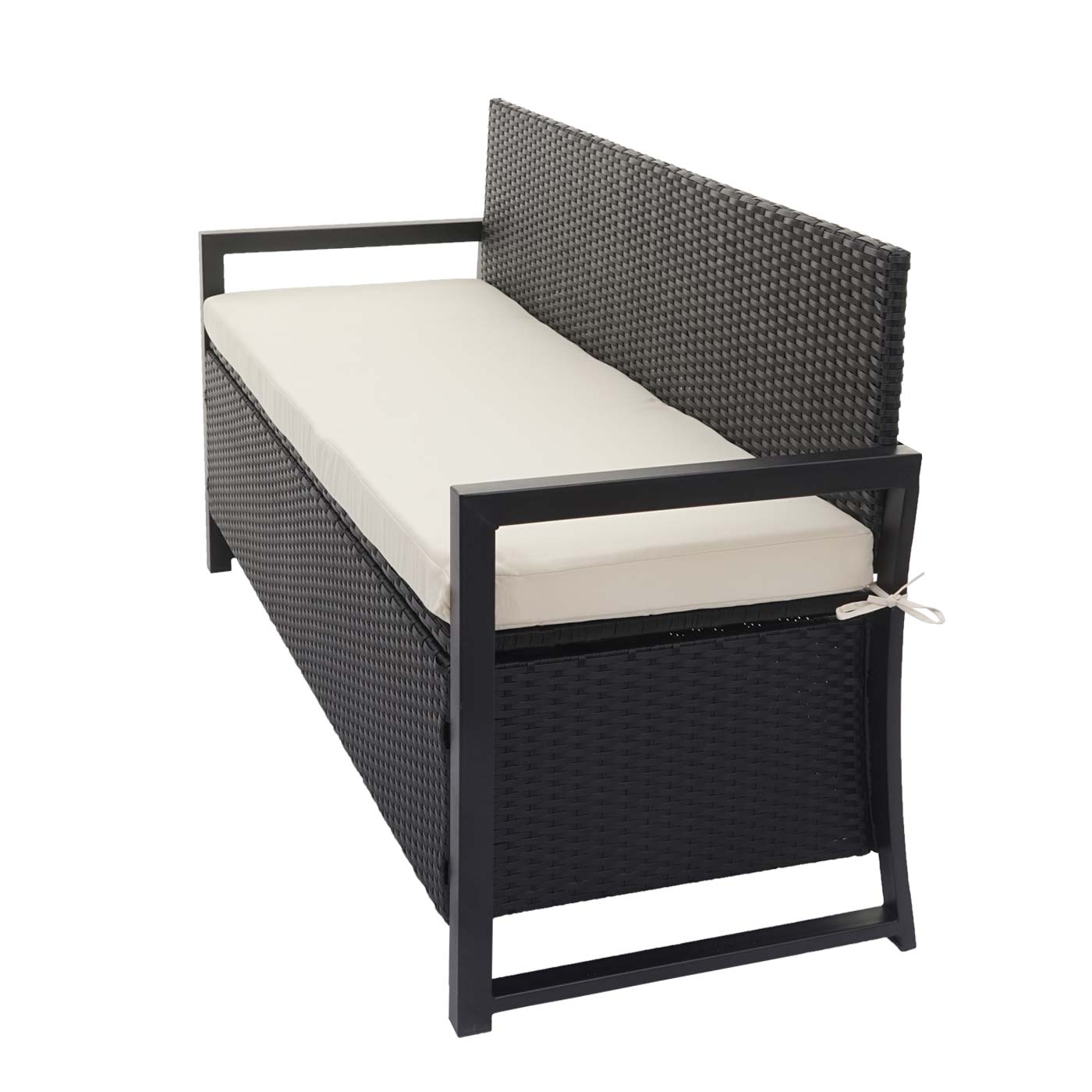 Poly-rattan 3-zitsbank MCW-F39, tuinbank kistbank, opbergvak zitkussens ~ antraciet, kussens crème