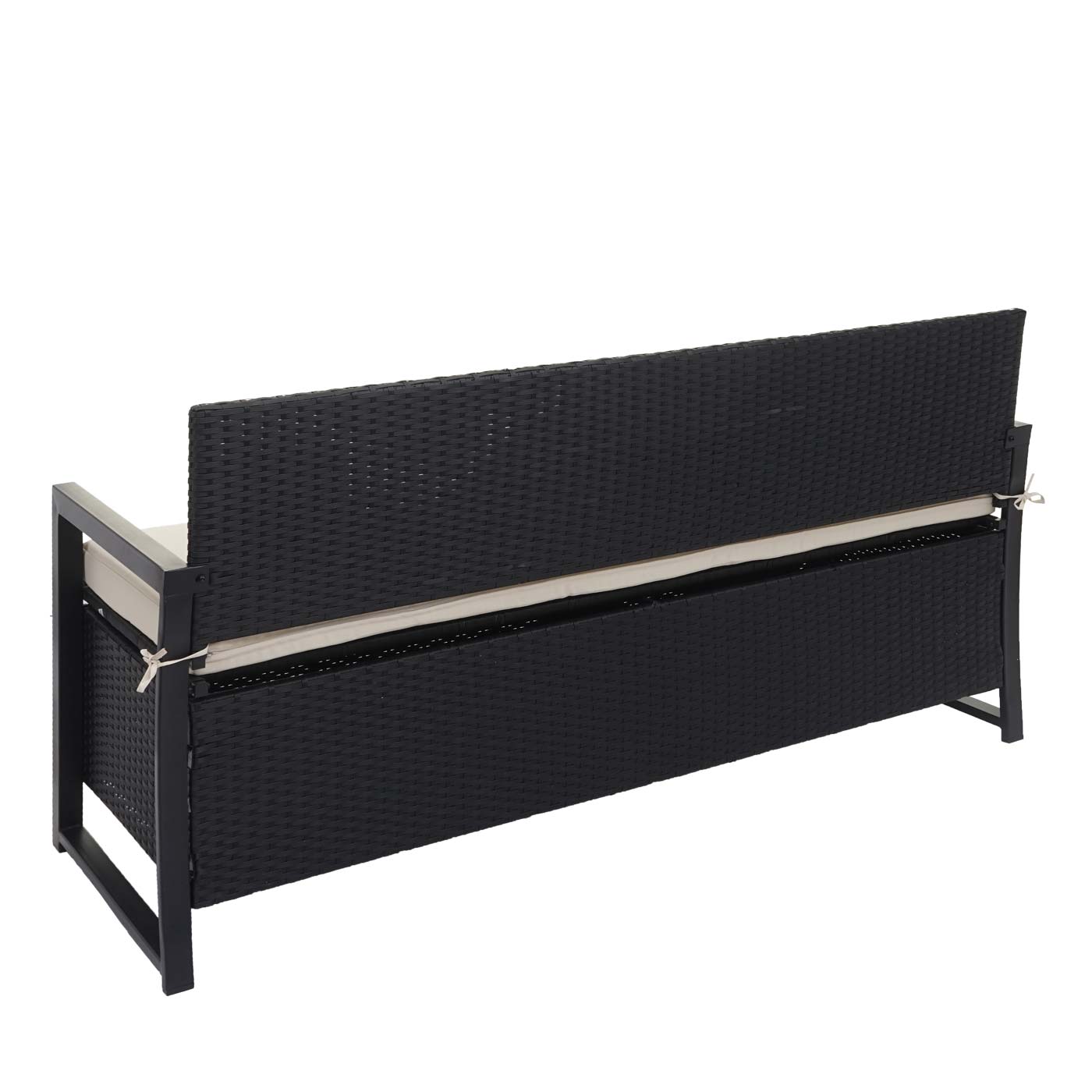 Poly-rattan 3-zitsbank MCW-F39, tuinbank kistbank, opbergvak zitkussens ~ antraciet, kussens crème