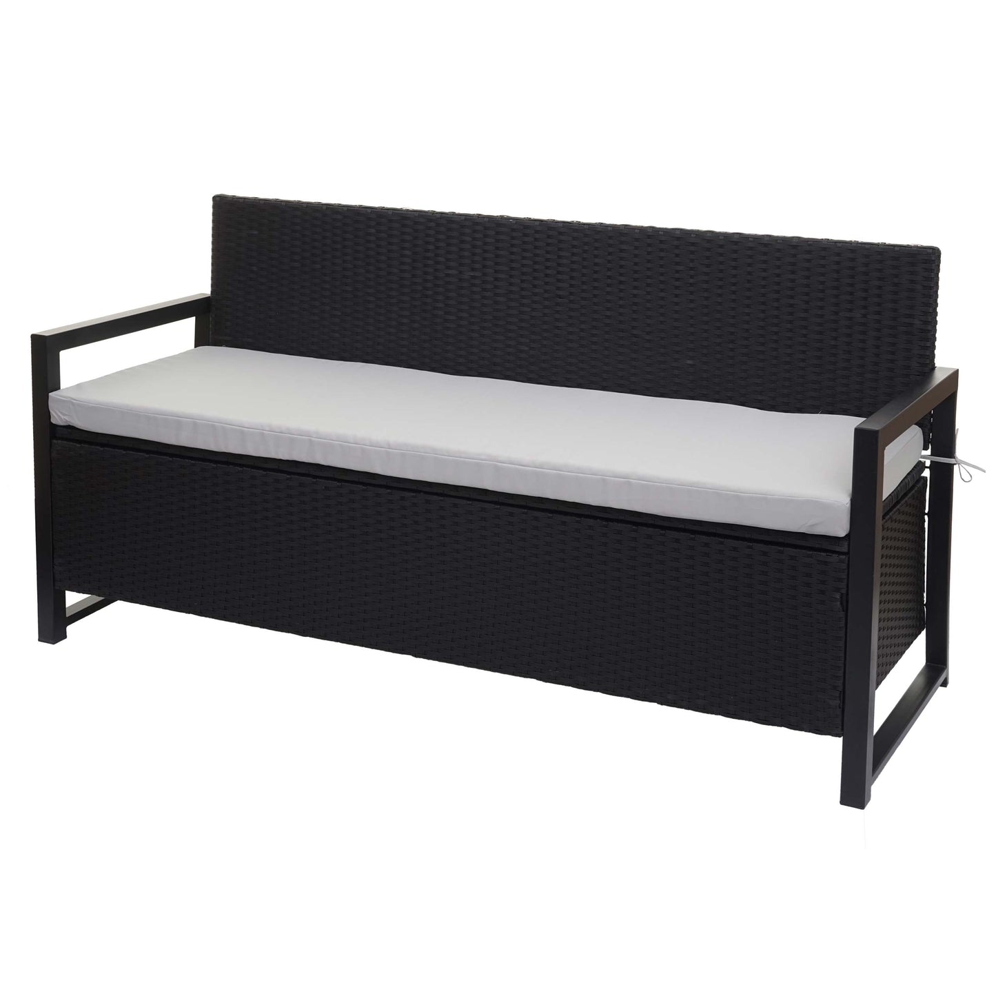 Poly-rattan 3-zitsbank MCW-F39, tuinbank kistbank, opbergvak zitkussens ~ antraciet, grijze kussens