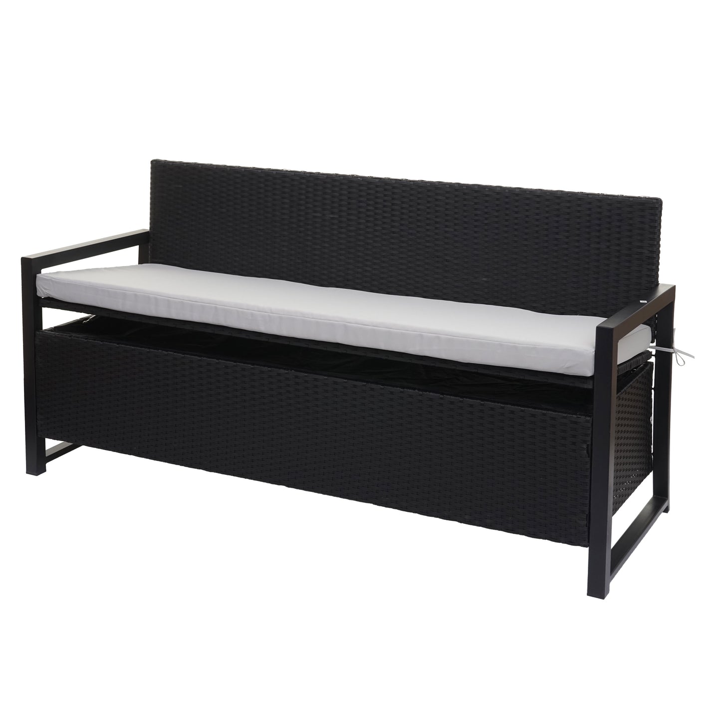 Poly-rattan 3-zitsbank MCW-F39, tuinbank kistbank, opbergvak zitkussens ~ antraciet, grijze kussens