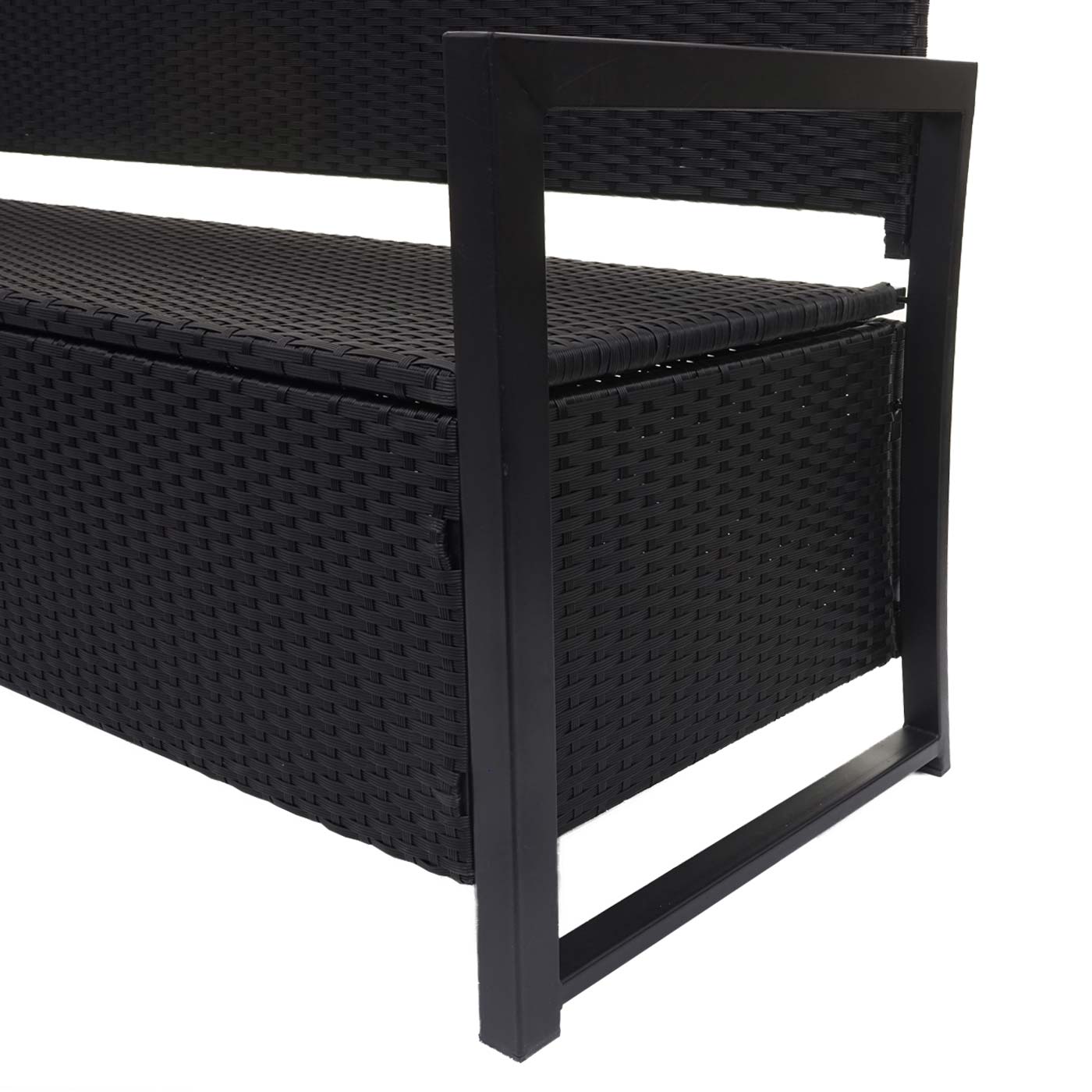 Poly-rattan 3-zitsbank MCW-F39, tuinbank kistbank, opbergvak zitkussens ~ antraciet, kussens groen
