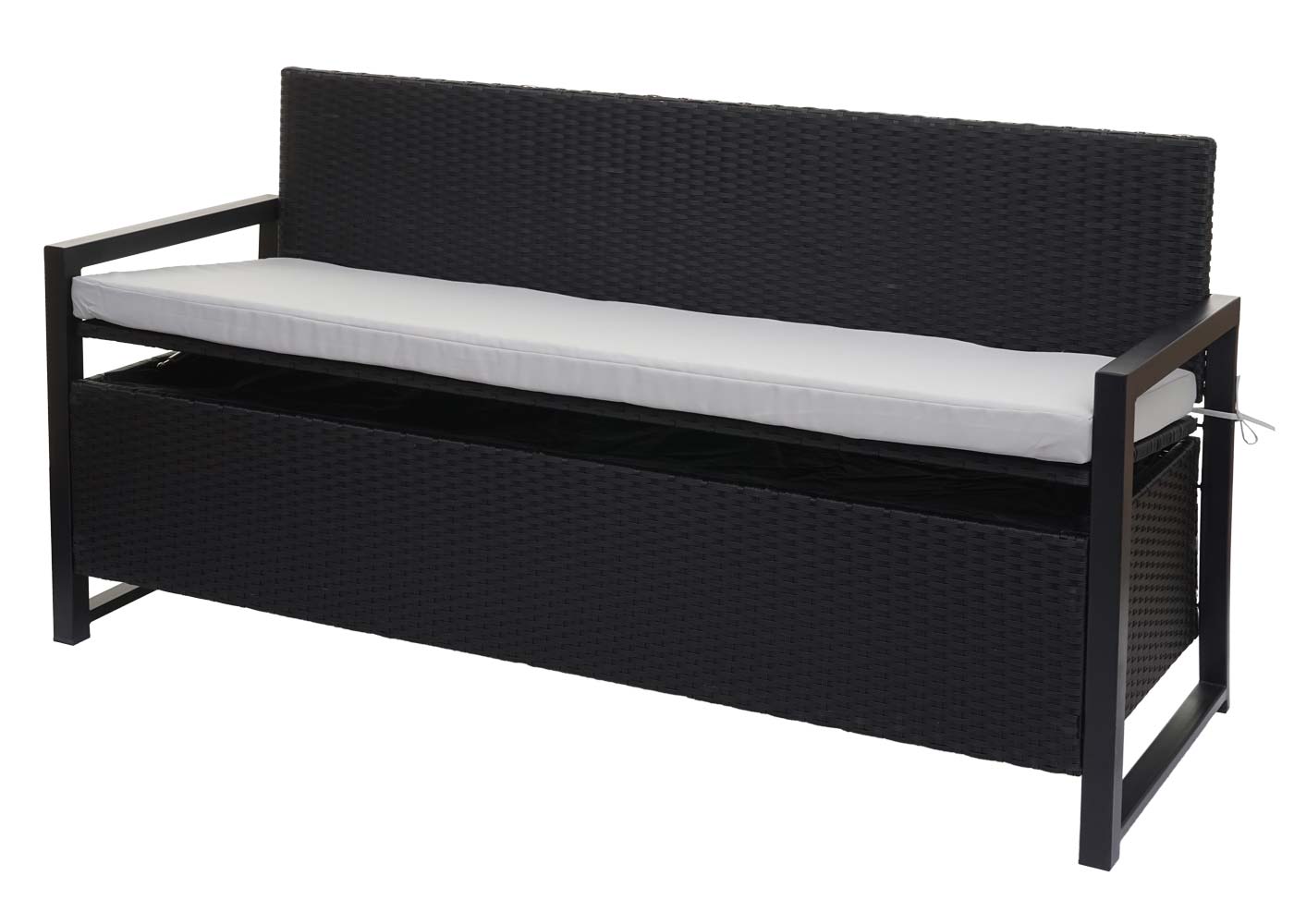 Poly-rattan 3-zitsbank MCW-F39, tuinbank kistbank, opbergvak zitkussens ~ antraciet, grijze kussens