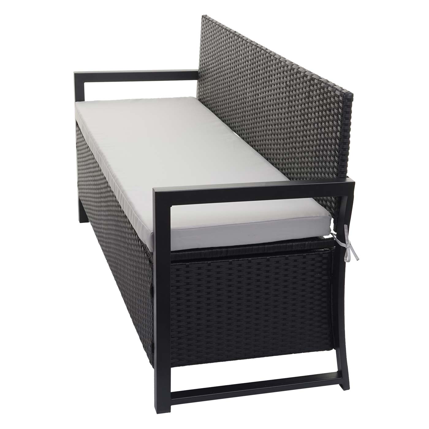 Poly-rattan 3-zitsbank MCW-F39, tuinbank kistbank, opbergvak zitkussens ~ antraciet, grijze kussens