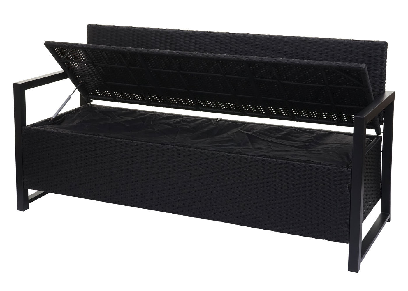 Poly-rattan 3-zitsbank MCW-F39, tuinbank kistbank, opbergvak zitkussens ~ antraciet, grijze kussens