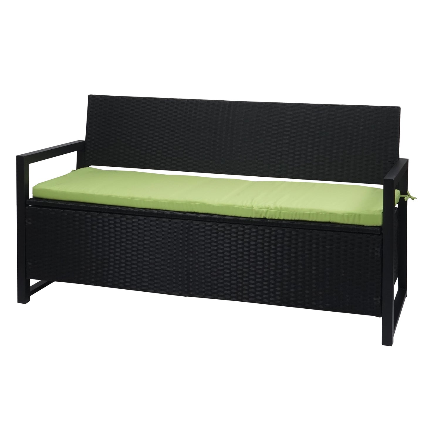 Poly-rattan 3-zitsbank MCW-F39, tuinbank kistbank, opbergvak zitkussens ~ antraciet, kussens groen