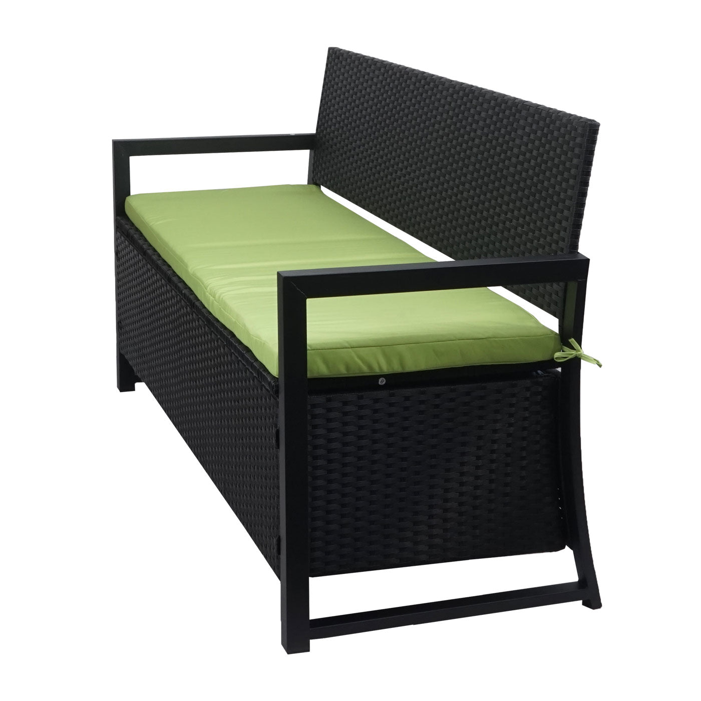 Poly-rattan 3-zitsbank MCW-F39, tuinbank kistbank, opbergvak zitkussens ~ antraciet, kussens groen