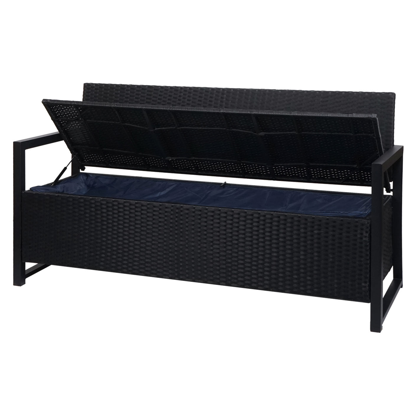 Poly-rattan 3-zitsbank MCW-F39, tuinbank kistbank, opbergvak zitkussens ~ antraciet, bordeaux kussens