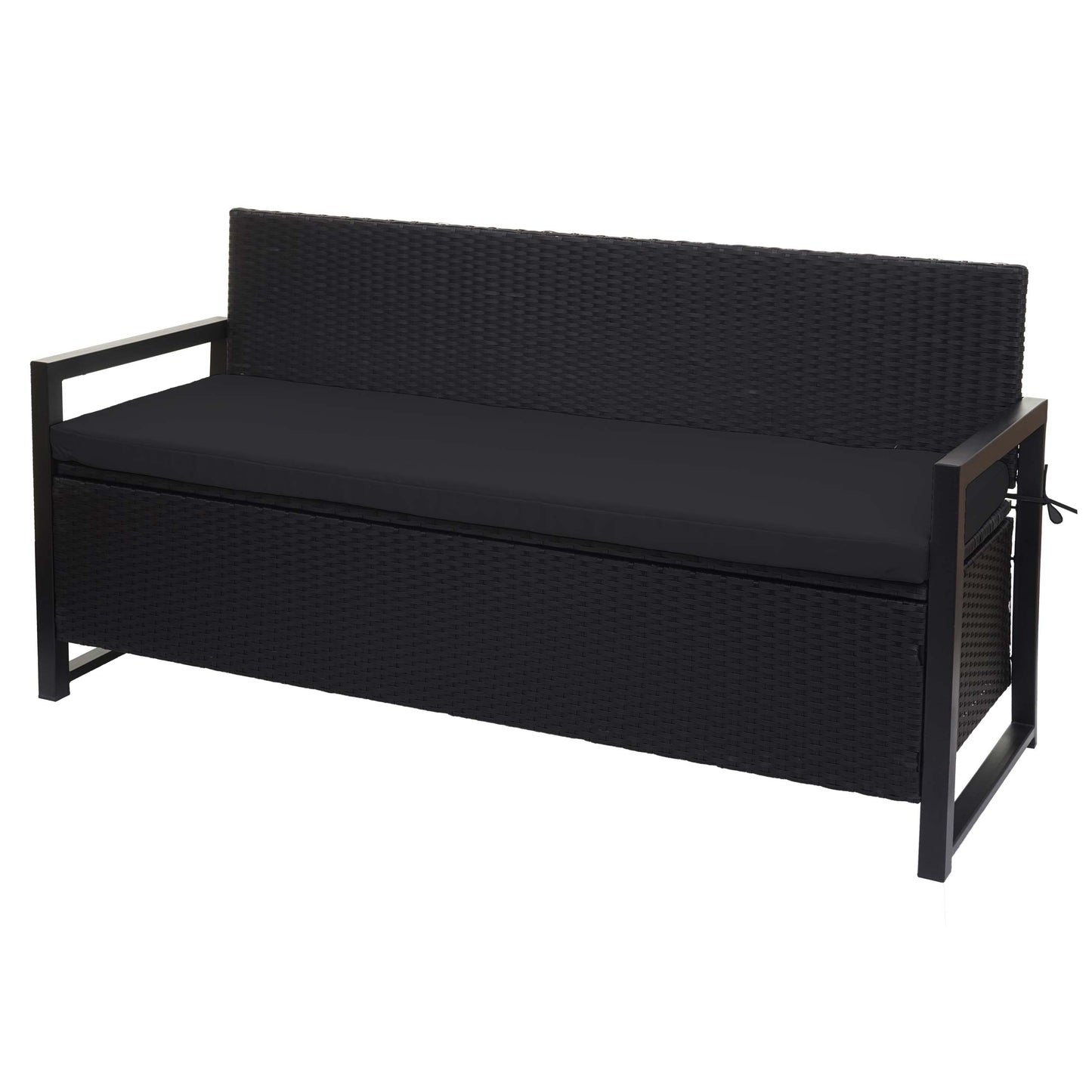 Poly-rattan 3-zitsbank MCW-F39, tuinbank kistbank, opbergvak zitkussens ~ antraciet, kussens zwart