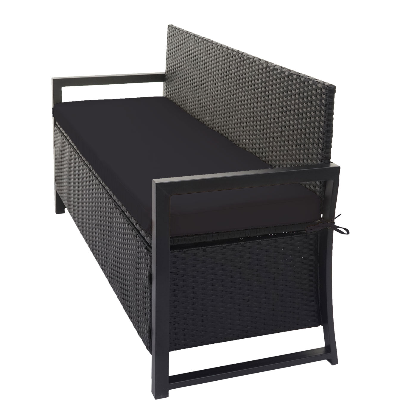 Poly-rattan 3-zitsbank MCW-F39, tuinbank kistbank, opbergvak zitkussens ~ antraciet, kussens zwart