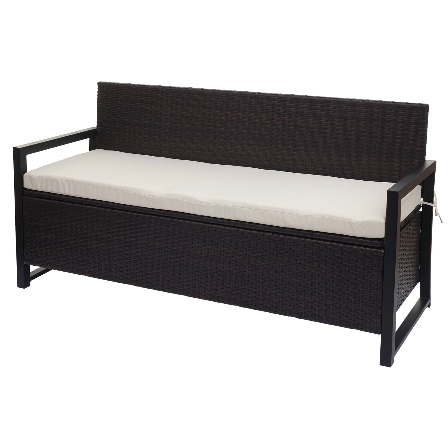 Poly-rattan 3-zitsbank MCW-F39, tuinbank kistbank, opbergvak zitkussens ~ bruin, kussens crème