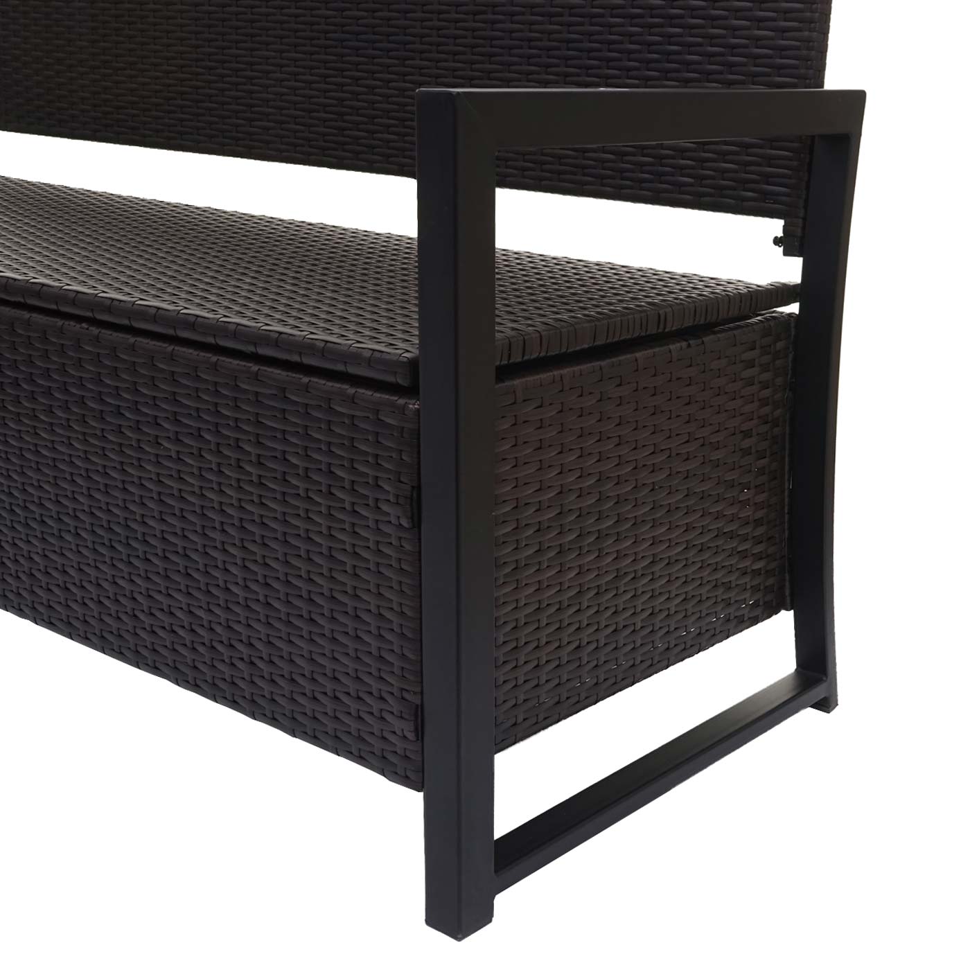 Poly-rattan 3-zitsbank MCW-F39, tuinbank kistbank, opbergvak zitkussens ~ bruin, kussens crème