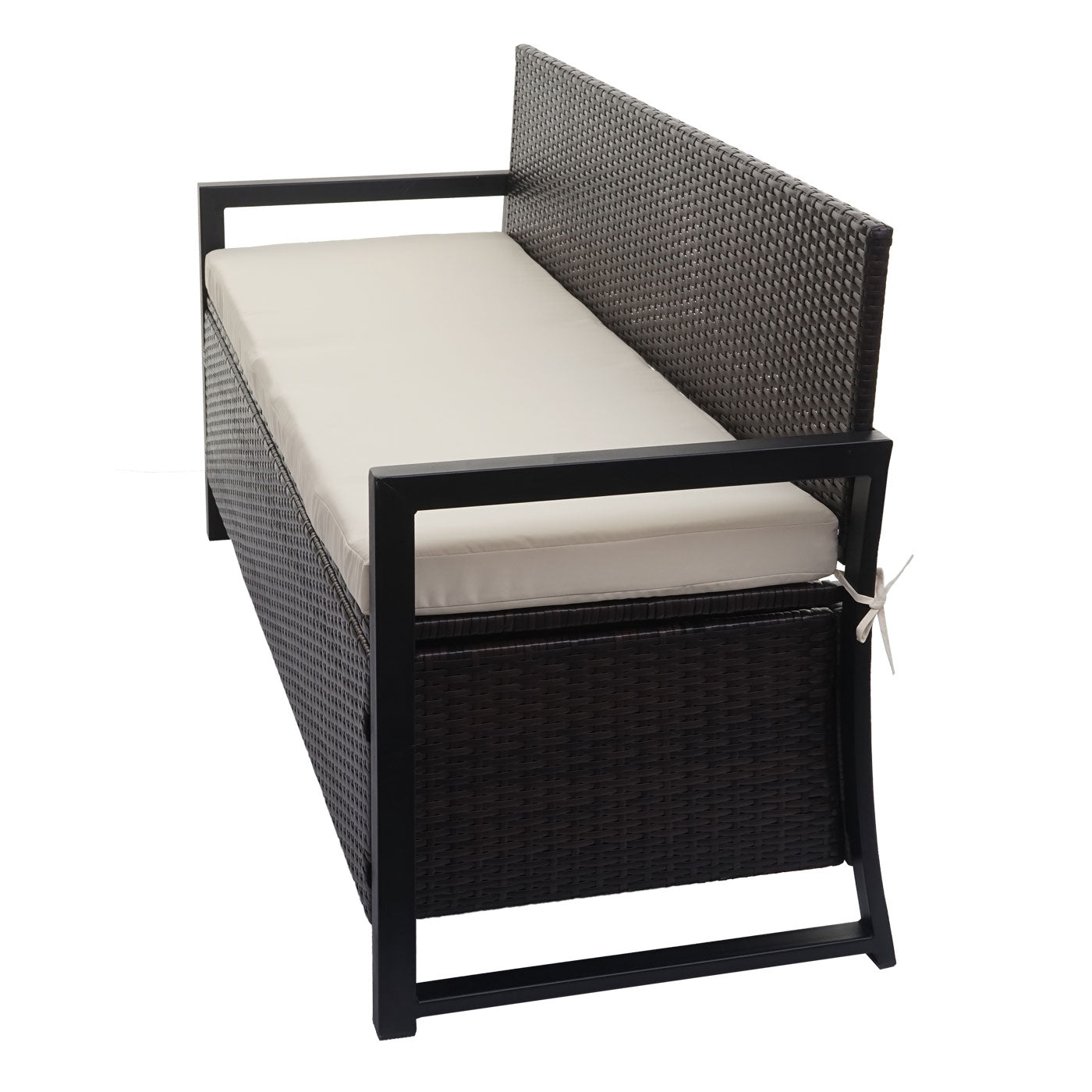 Poly-rattan 3-zitsbank MCW-F39, tuinbank kistbank, opbergvak zitkussens ~ bruin, kussens crème