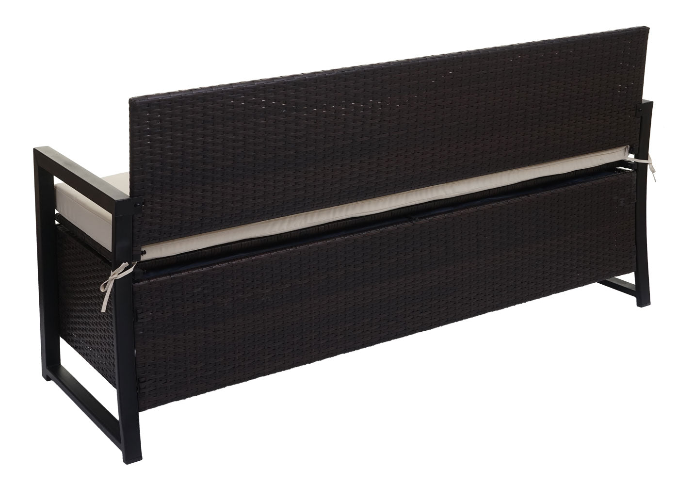 Poly-rattan 3-zitsbank MCW-F39, tuinbank kistbank, opbergvak zitkussens ~ bruin, kussens crème