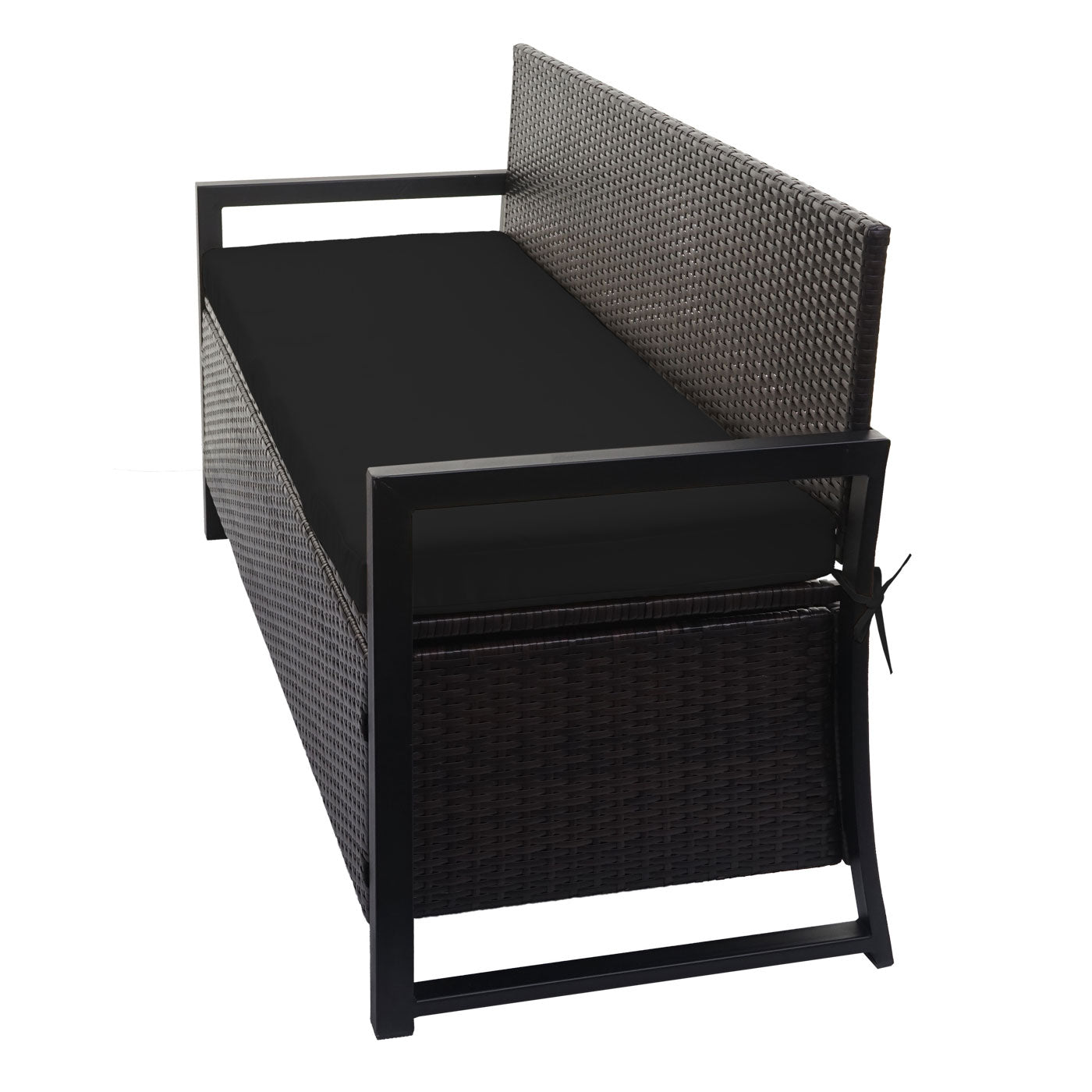 Poly-rattan 3-zitsbank MCW-F39, tuinbank kistbank, opbergvak zitkussens ~ bruin, kussens zwart