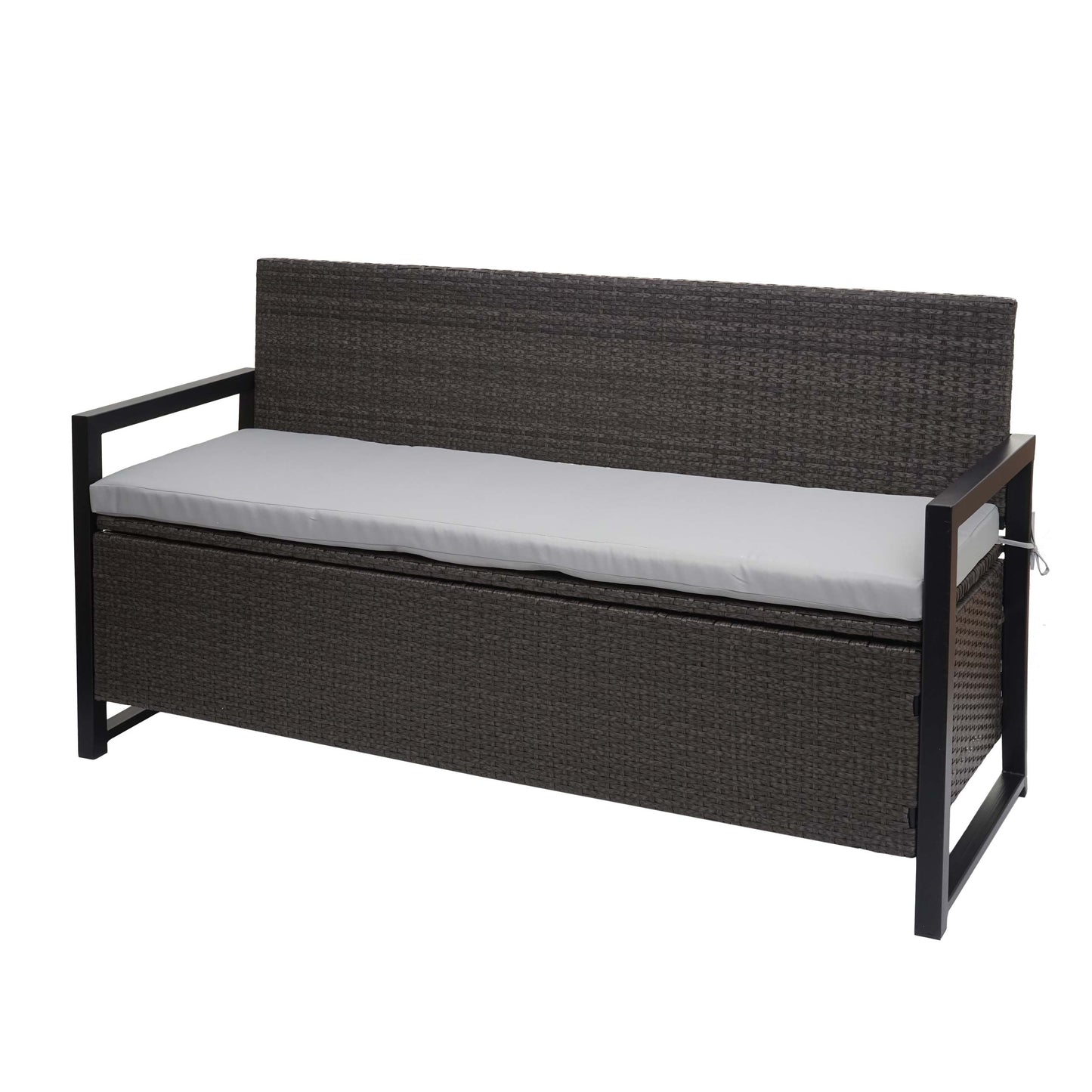 Poly-rattan 3-zitsbank MCW-F39, tuinbank kistbank, opbergvak zitkussens ~ grijs, grijze kussens