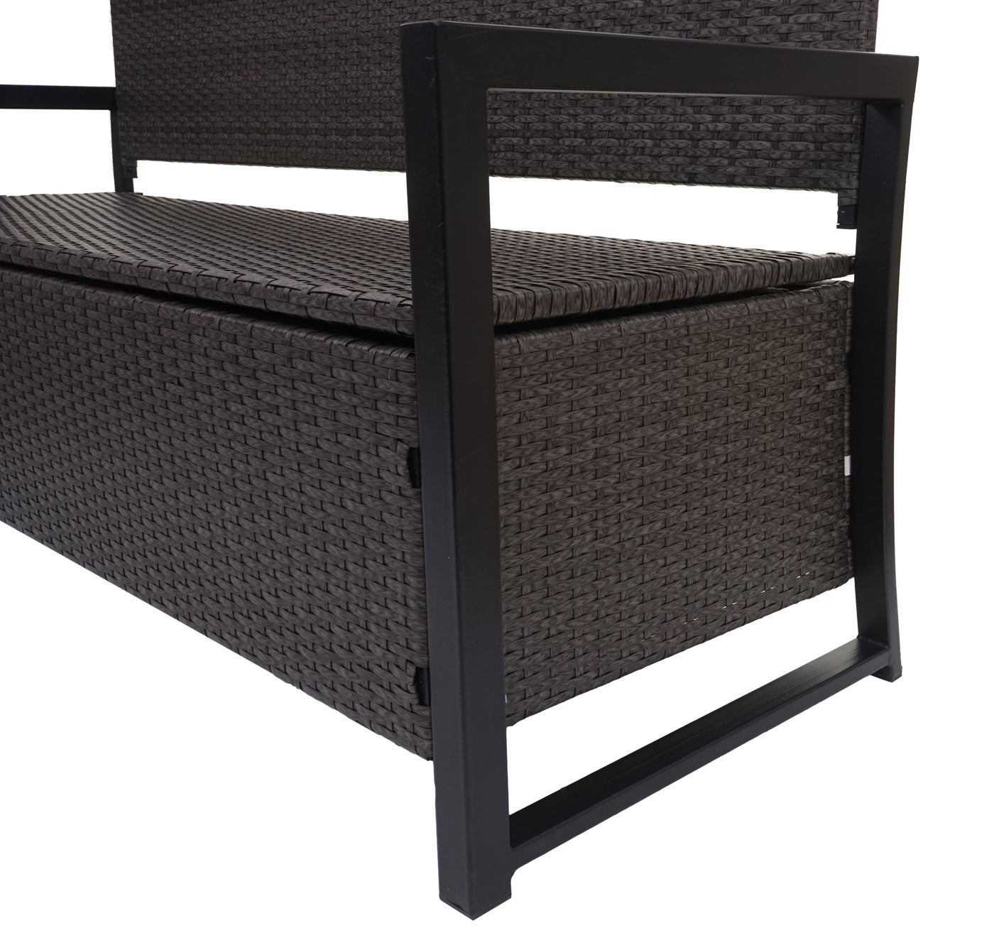 Poly-rattan 3-zitsbank MCW-F39, tuinbank kistbank, opbergvak zitkussens ~ grijs, grijze kussens