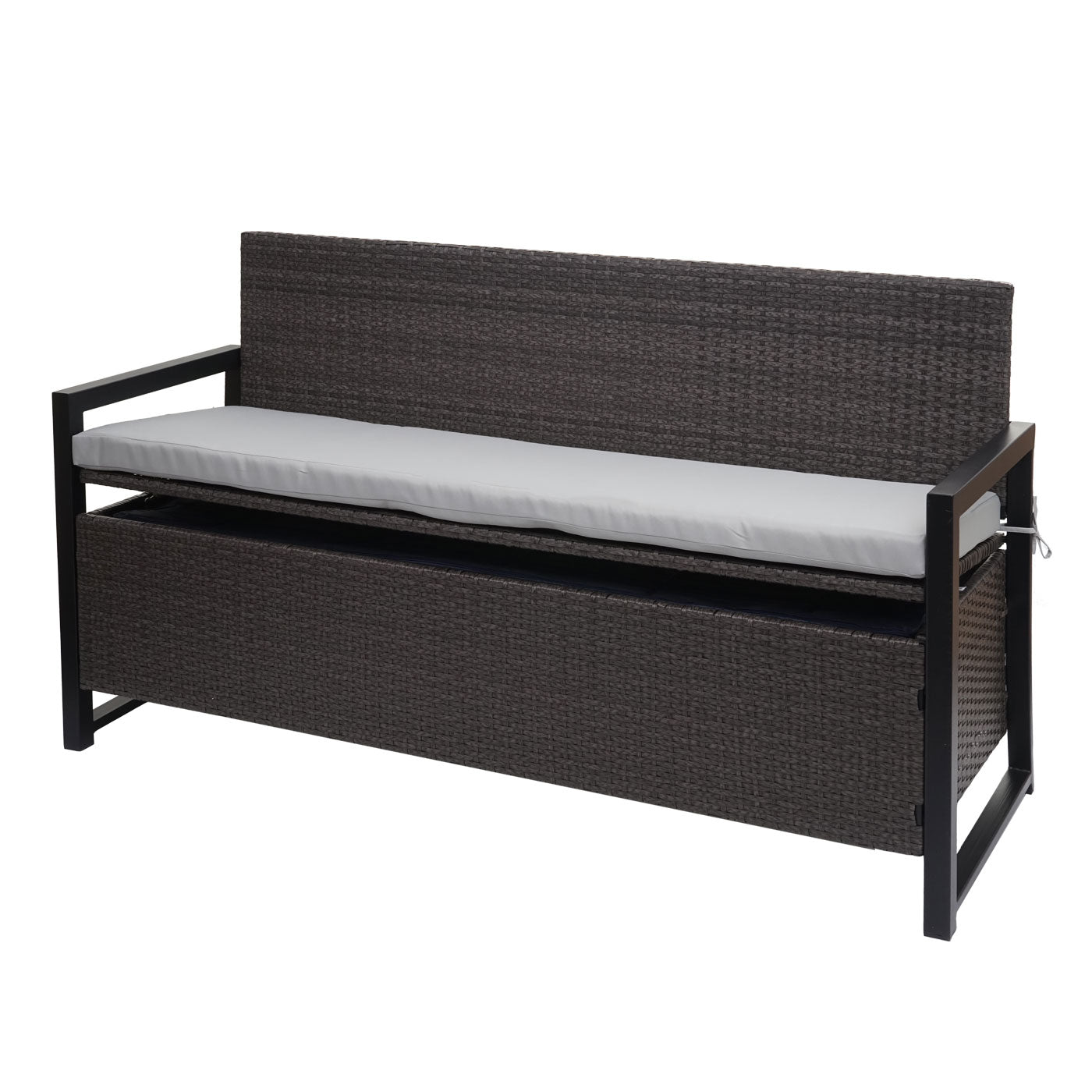 Poly-rattan 3-zitsbank MCW-F39, tuinbank kistbank, opbergvak zitkussens ~ grijs, grijze kussens