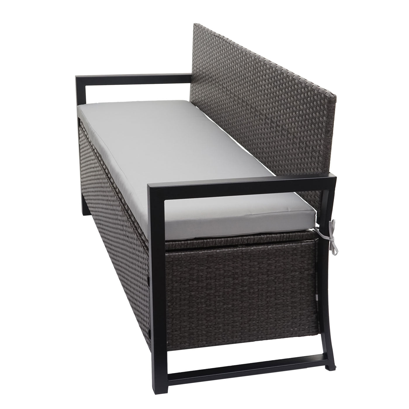 Poly-rattan 3-zitsbank MCW-F39, tuinbank kistbank, opbergvak zitkussens ~ grijs, grijze kussens