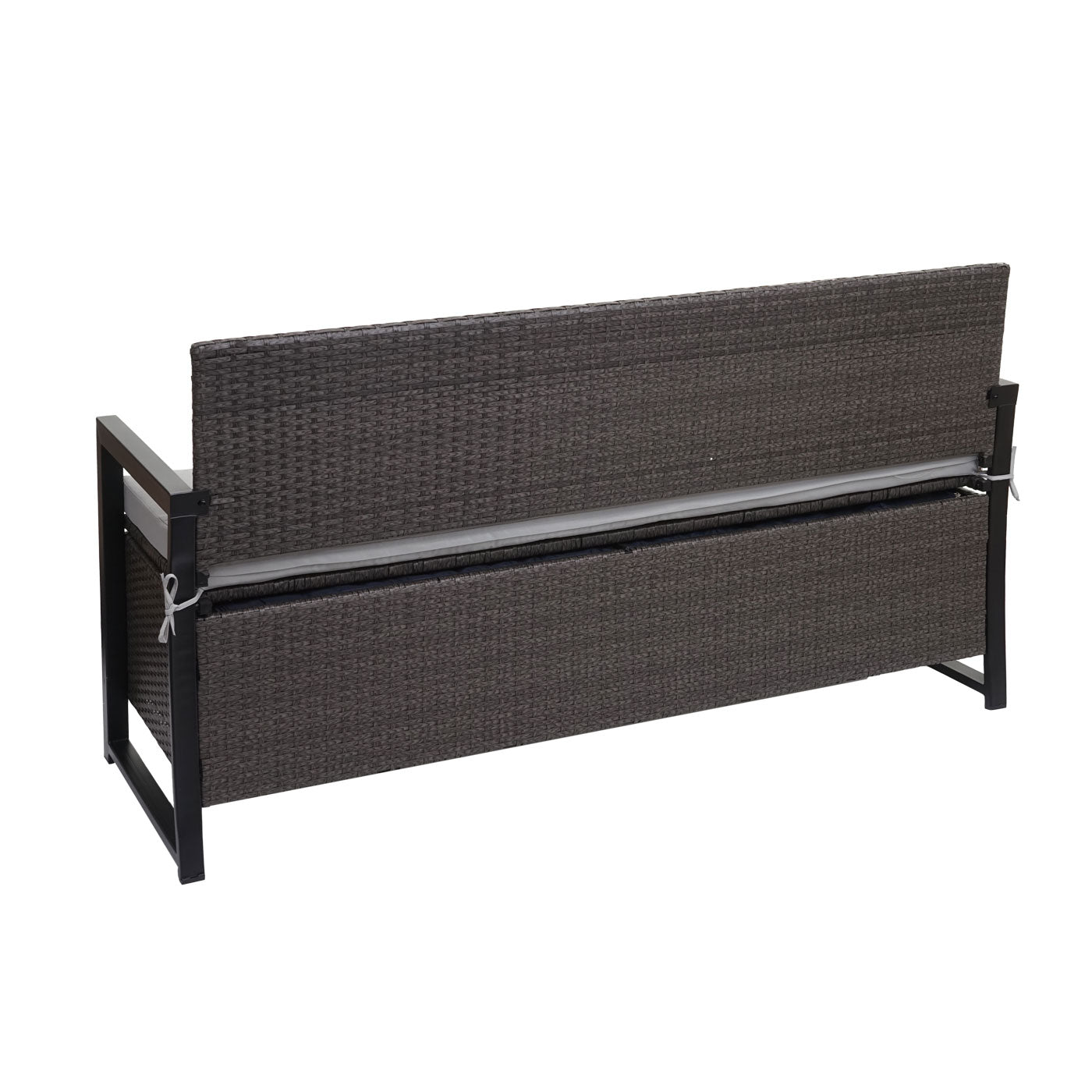 Poly-rattan 3-zitsbank MCW-F39, tuinbank kistbank, opbergvak zitkussens ~ grijs, grijze kussens