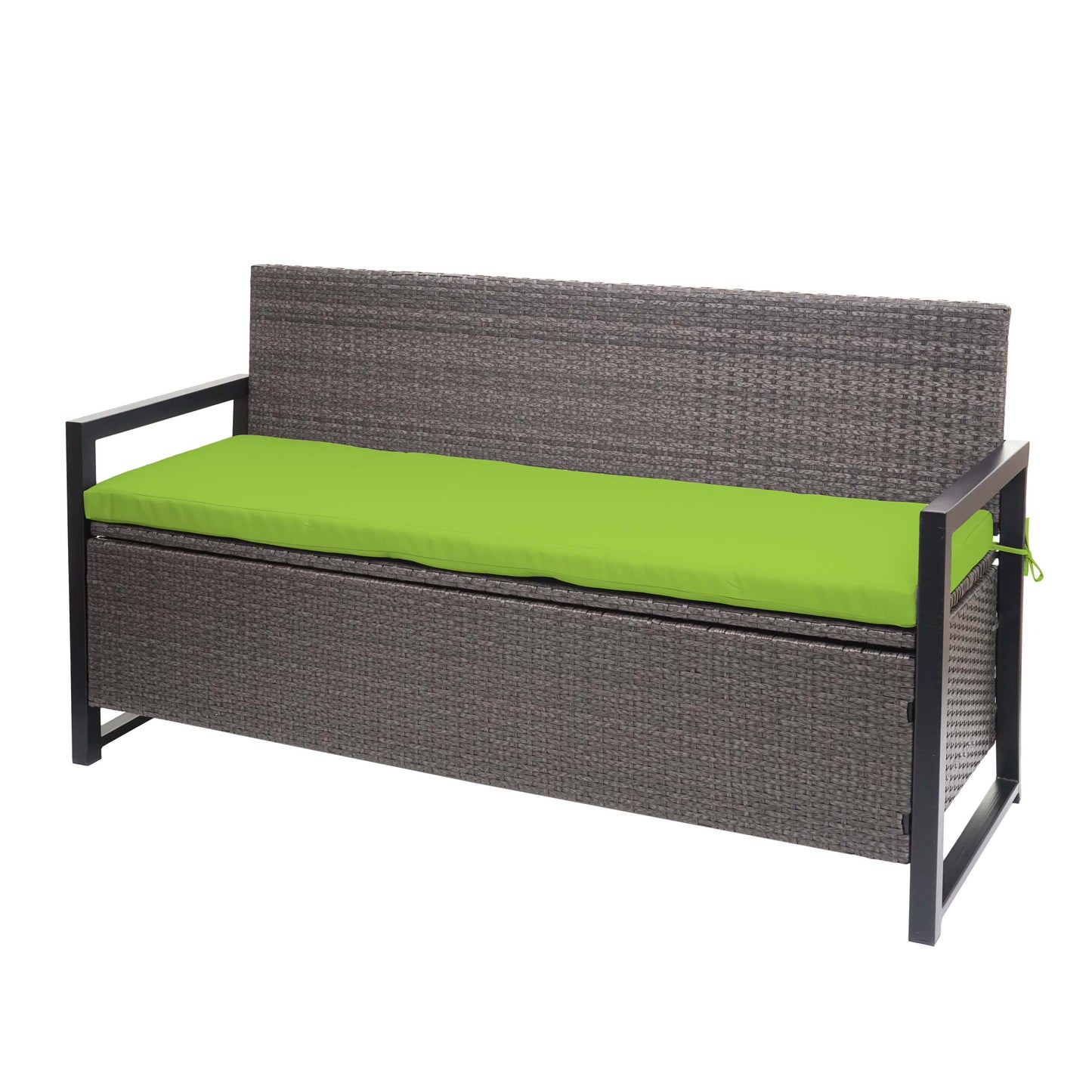 Poly-rattan 3-zitsbank MCW-F39, tuinbank kistbank, opbergvak opbergkussens zitting ~ grijs-gevlamd, kussens groen