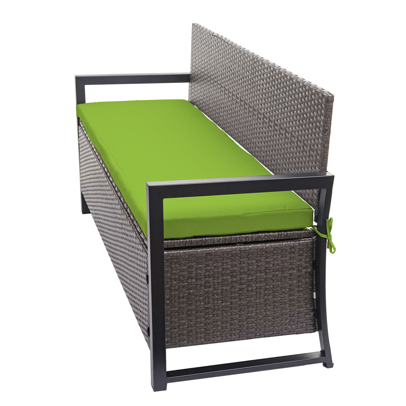 Poly-rattan 3-zitsbank MCW-F39, tuinbank kistbank, opbergvak opbergkussens zitting ~ grijs-gevlamd, kussens groen