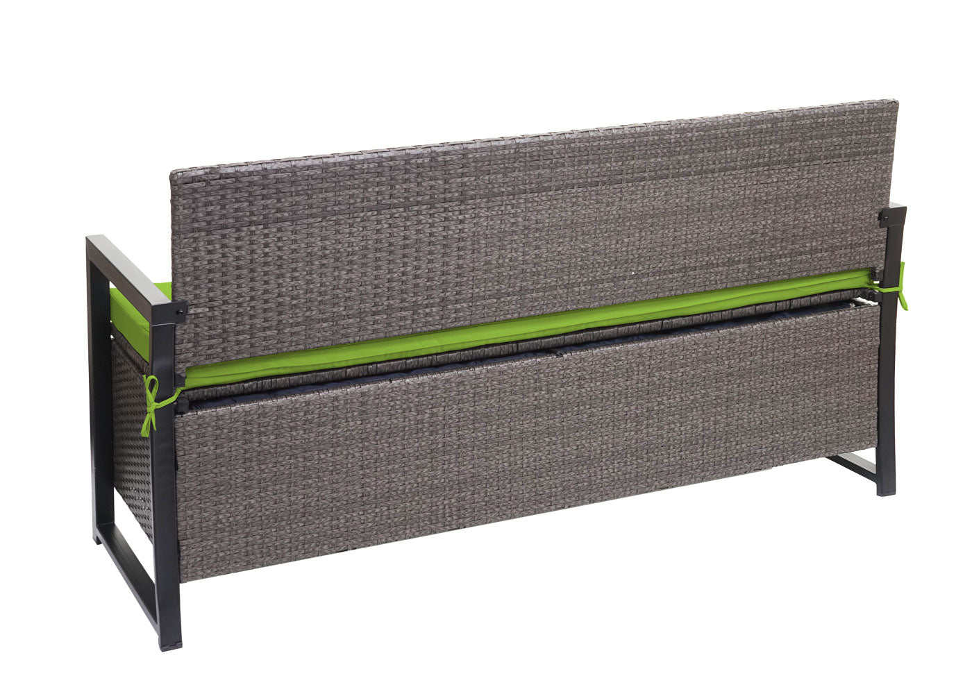 Poly-rattan 3-zitsbank MCW-F39, tuinbank kistbank, opbergvak opbergkussens zitting ~ grijs-gevlamd, kussens groen