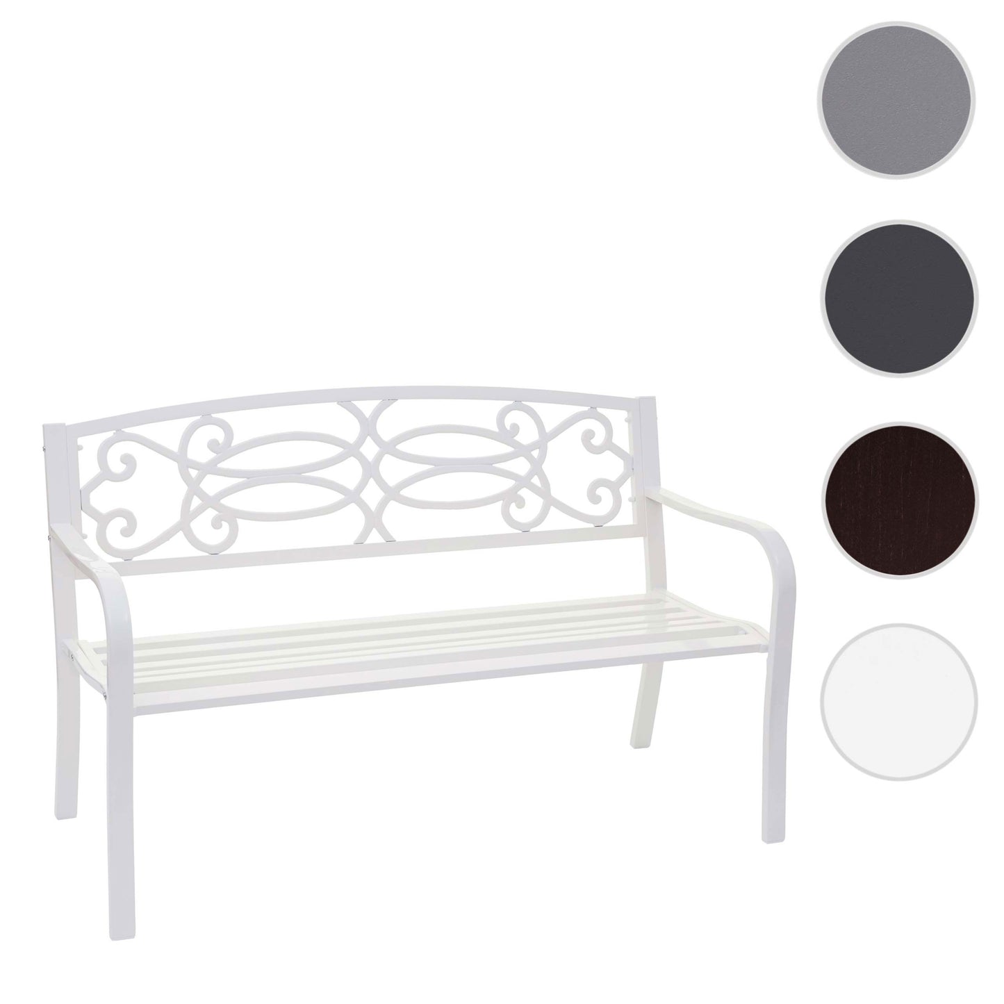 Tuinbank MCW-F44, parkbank, 2-zits gepoedercoat staal ~ wit