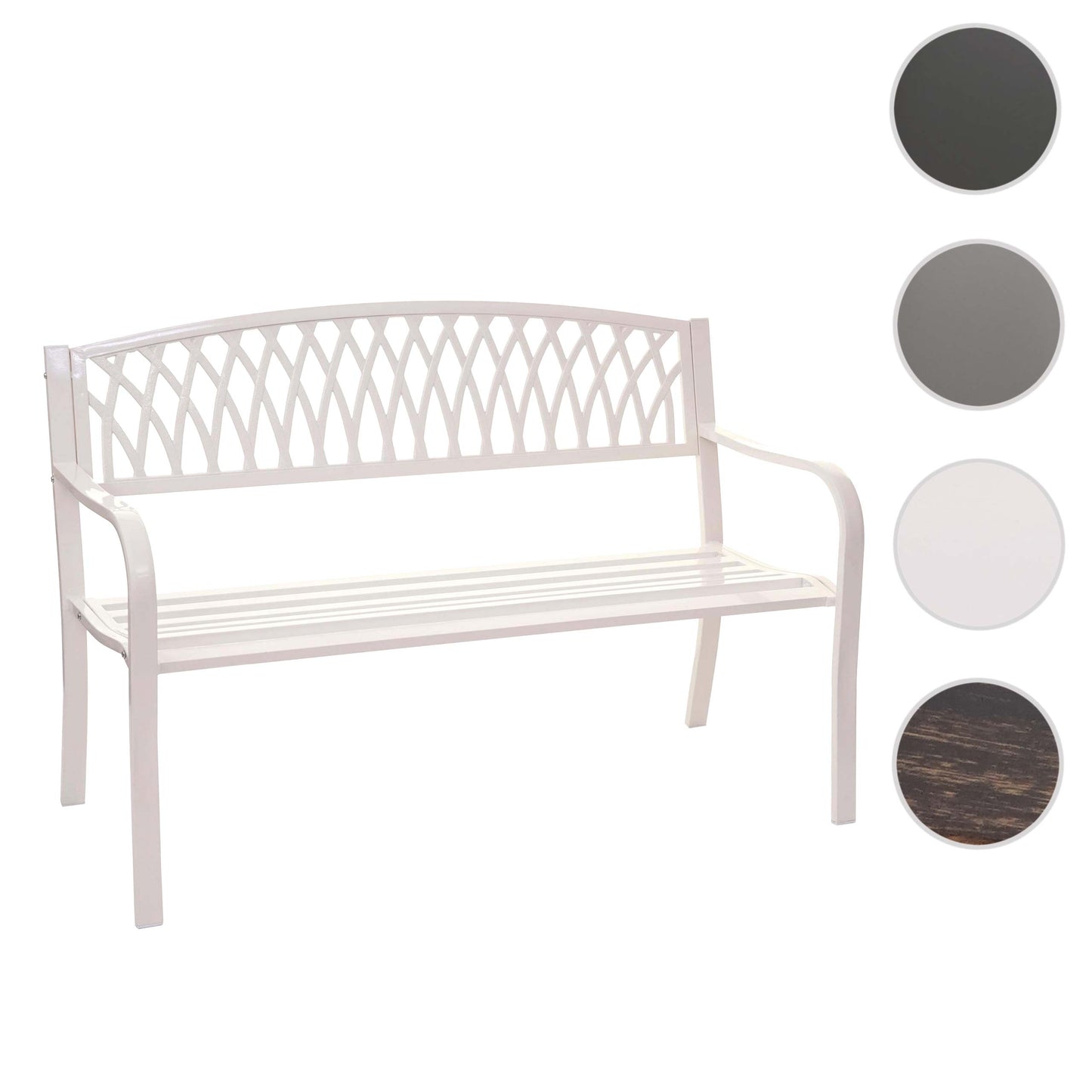 Tuinbank MCW-F45, parkbank, 2-zits gepoedercoat staal ~ wit