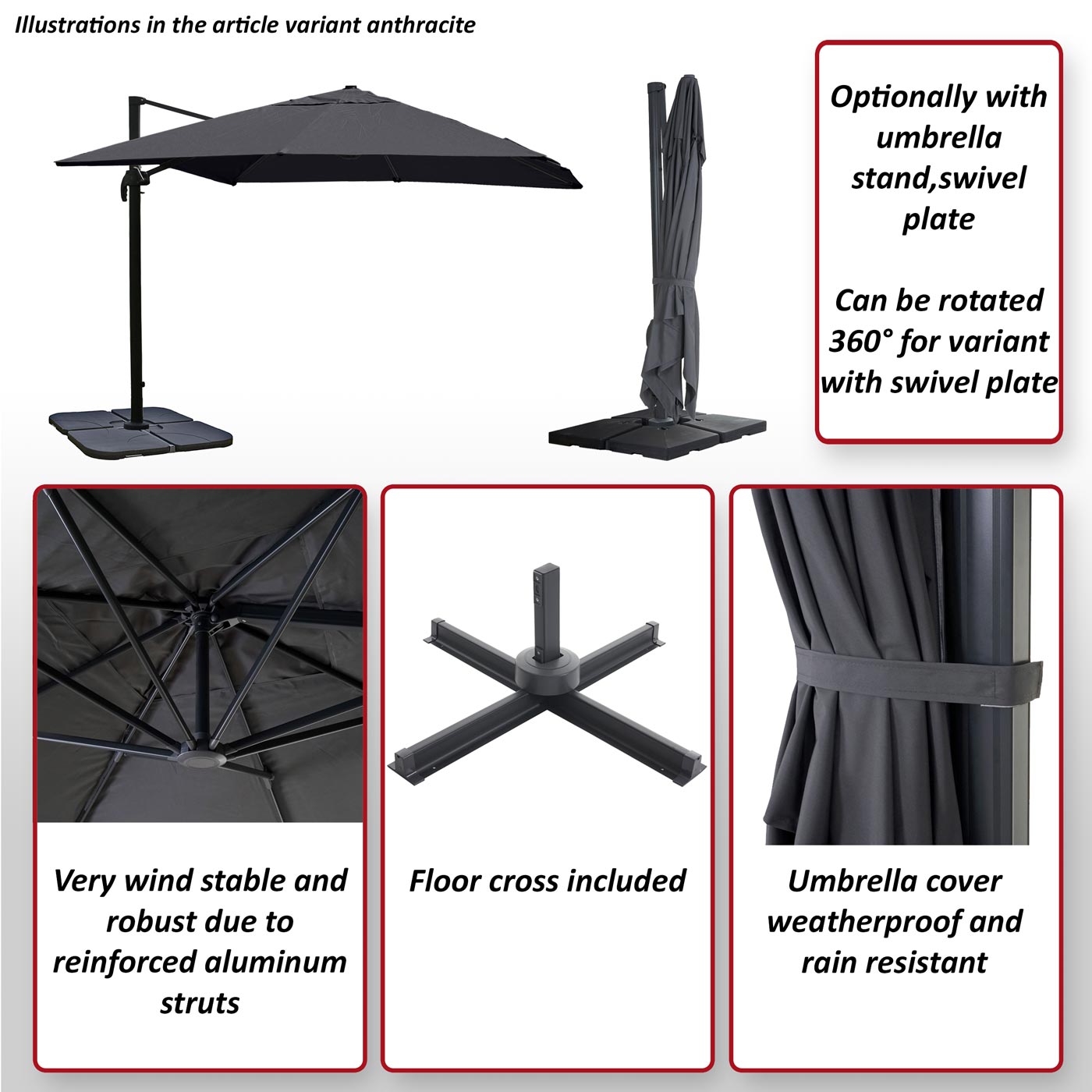 Zweefparasol MCW-A96, parasol, 3x4m (Ø5m) polyester/aluminium 26kg ~ terracotta zonder voet, draaibaar