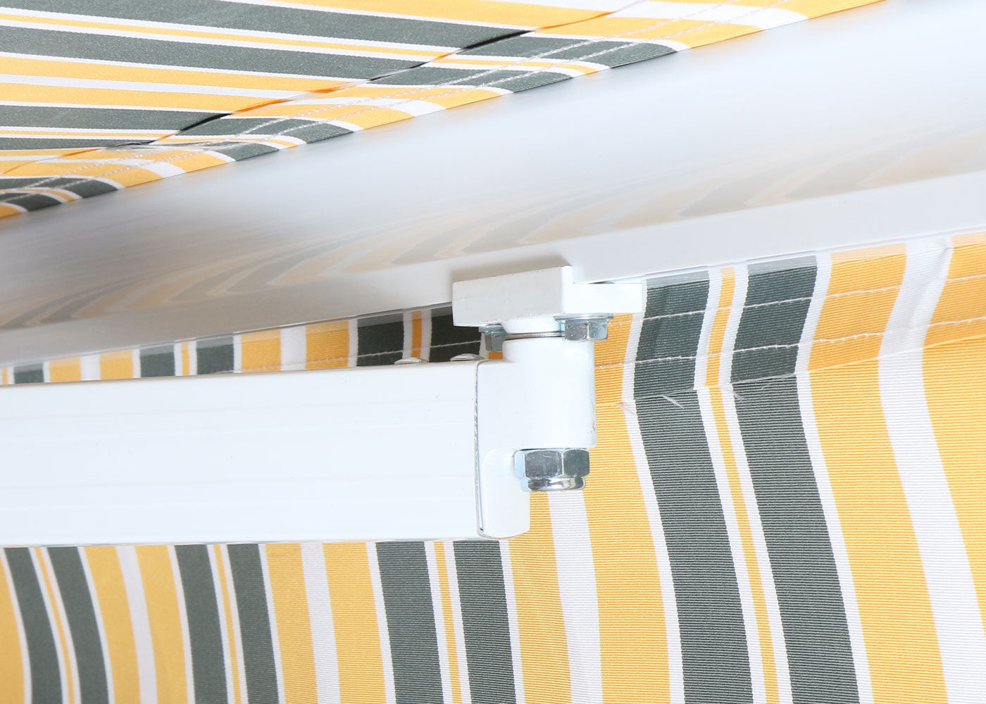 Aluminium zonnescherm MCW-E49, klaparm zonnescherm zonwering 2,5x2m ~ Polyester grijs-geel gestreept