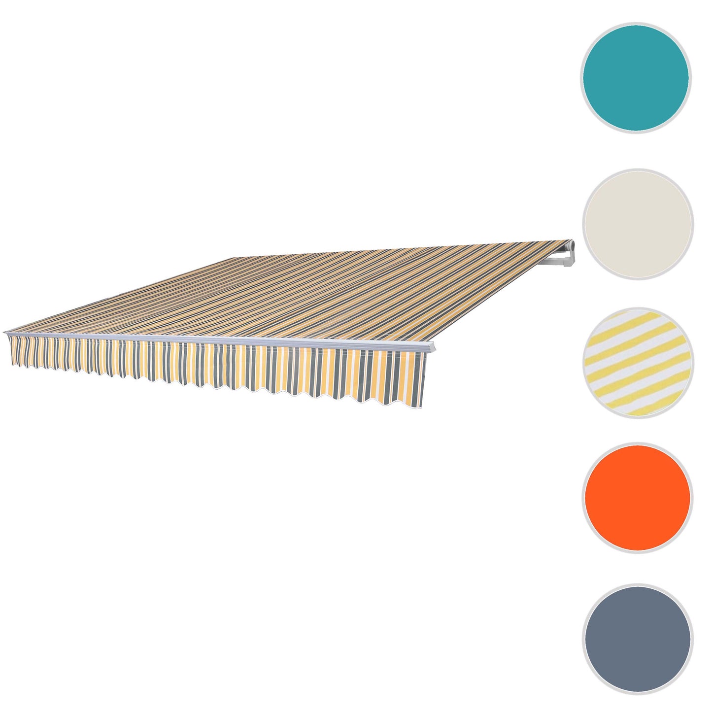 Aluminium zonnescherm MCW-E49, klaparm zonnescherm zonwering 2,5x2m ~ Polyester grijs-geel gestreept
