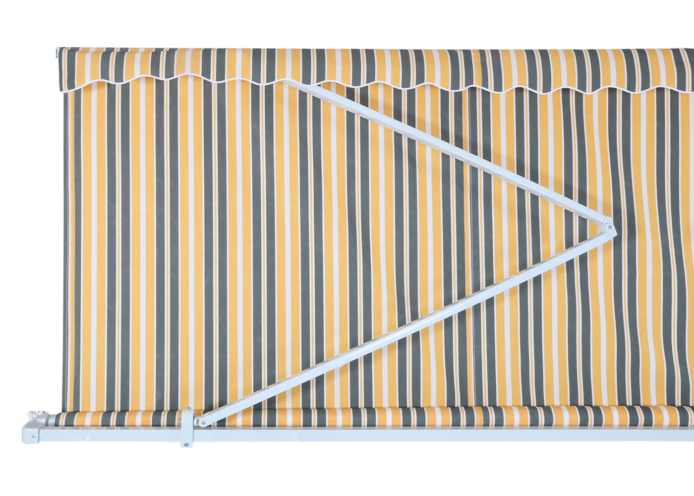 Aluminium zonnescherm MCW-E49, klaparm zonnescherm zonwering 2,5x2m ~ Polyester grijs-geel gestreept
