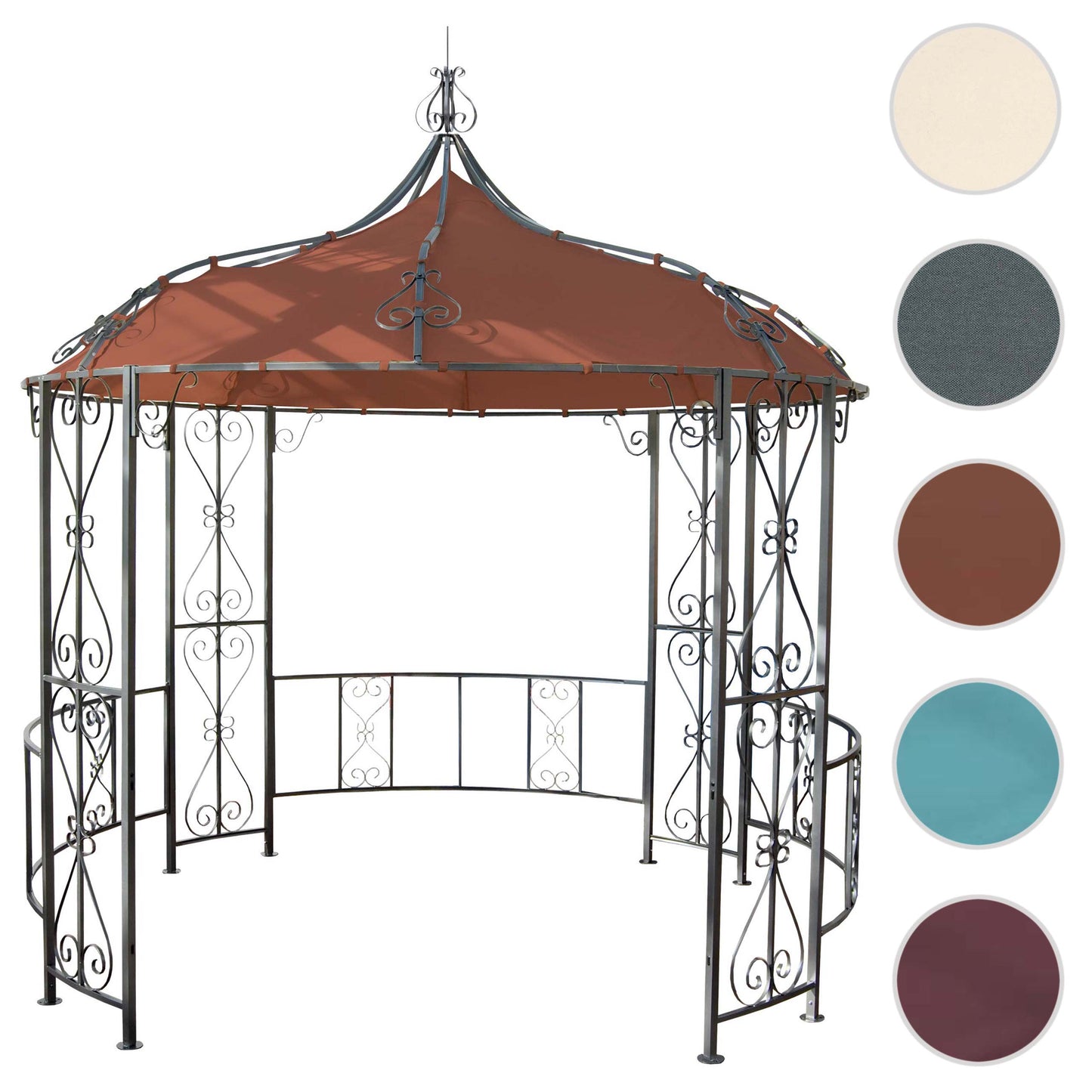 Pergola Almeria, rond tuinpaviljoen, stevig stalen frame Ø 3m ~ terracotta-bruin