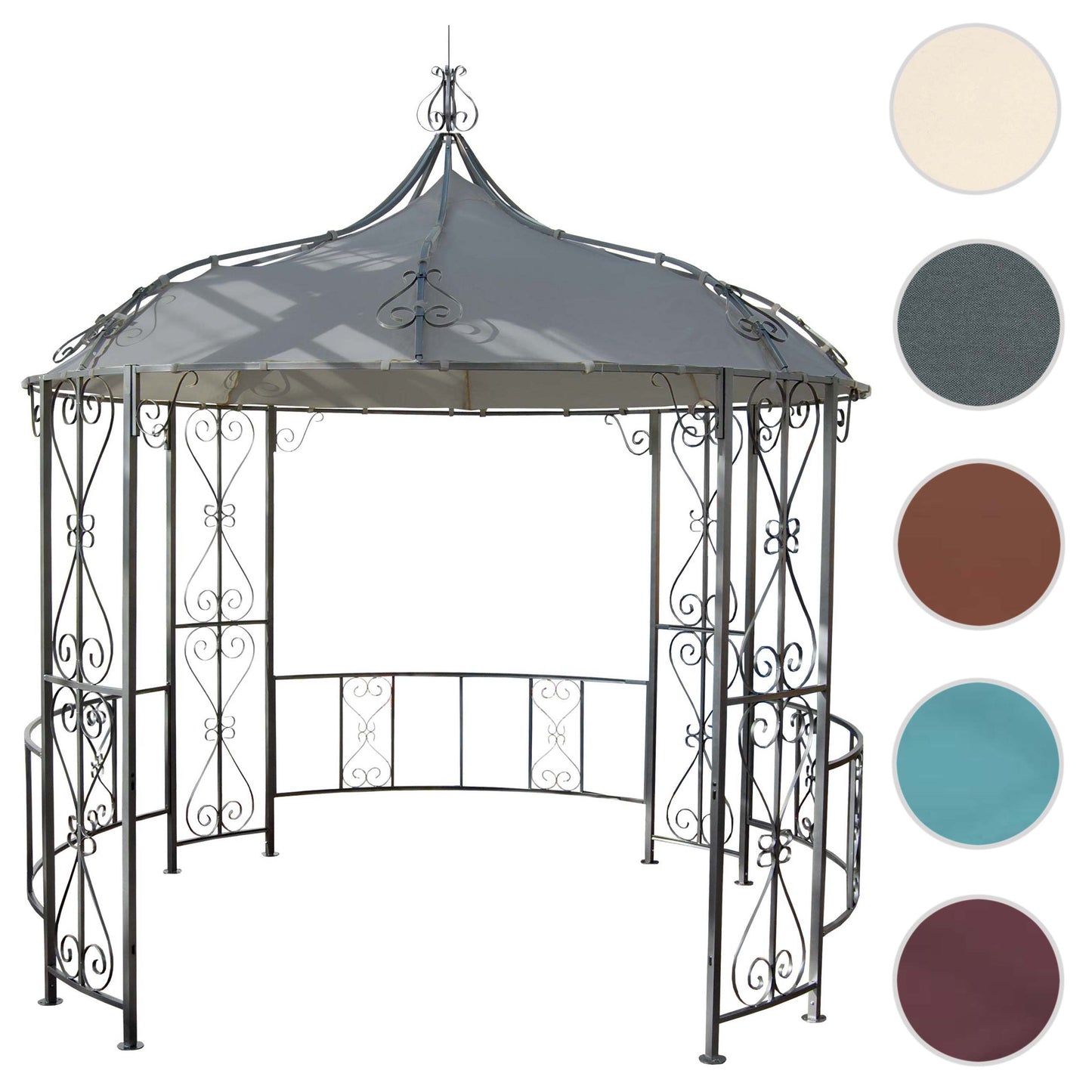Pergola Almeria, rond tuinpaviljoen, stevig stalen frame Ø 3m ~ lichtgrijs
